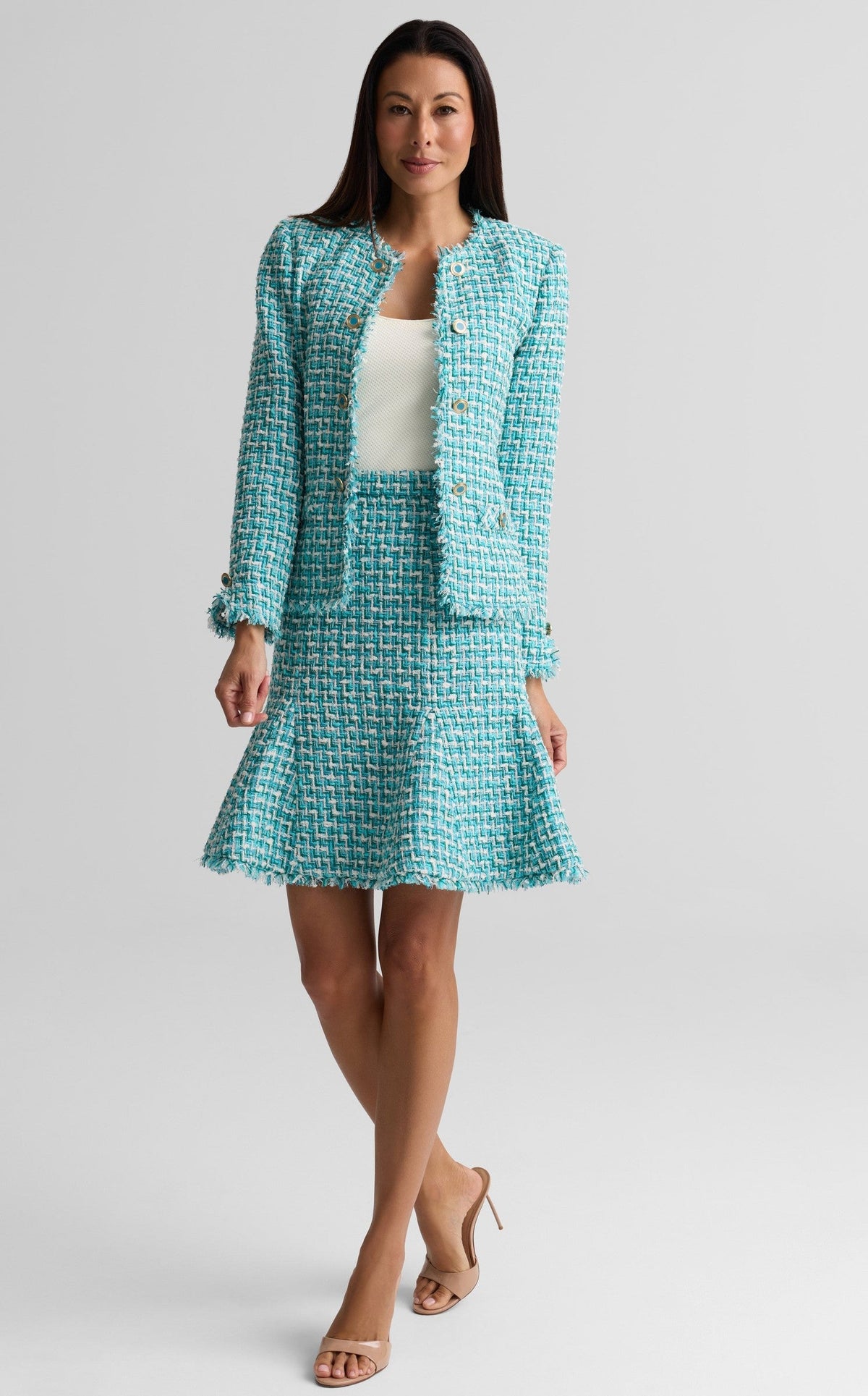 Frayed Trim Tweed Jacket