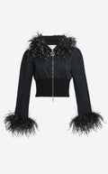 Jacket in Mixed Nylon Rib with Feathers