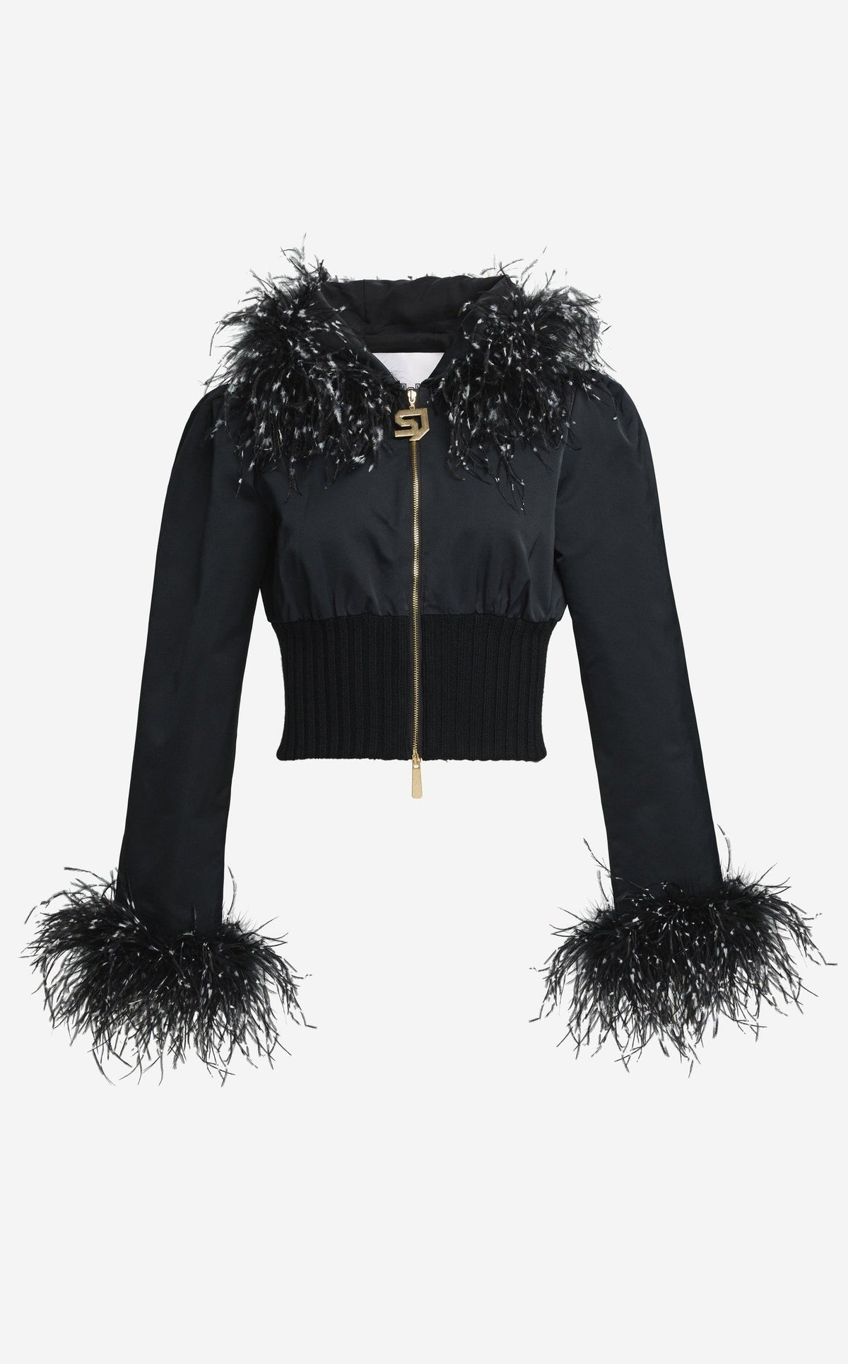 Jacket in Mixed Nylon Rib with Feathers