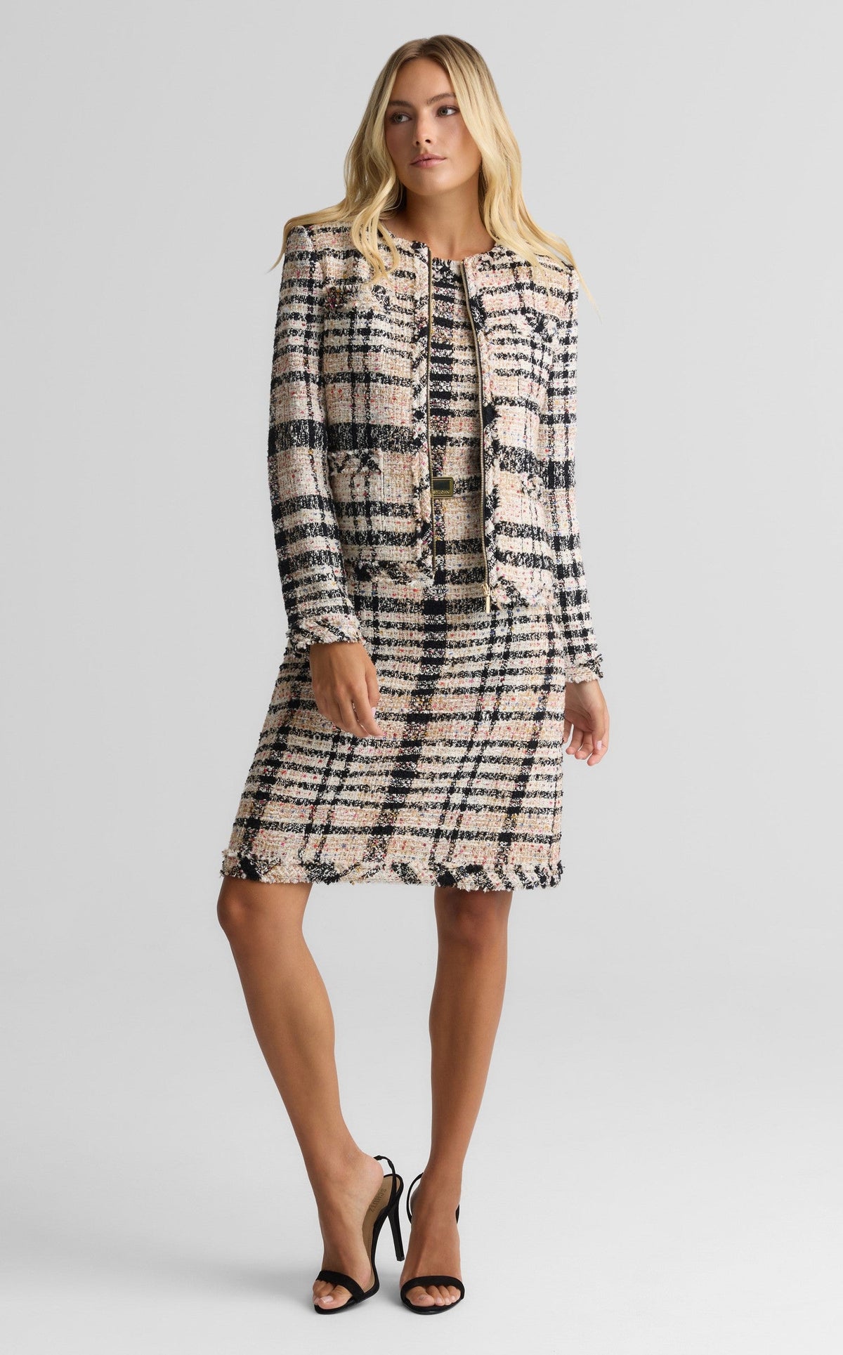Sleeveless Plaid Tweed Dress