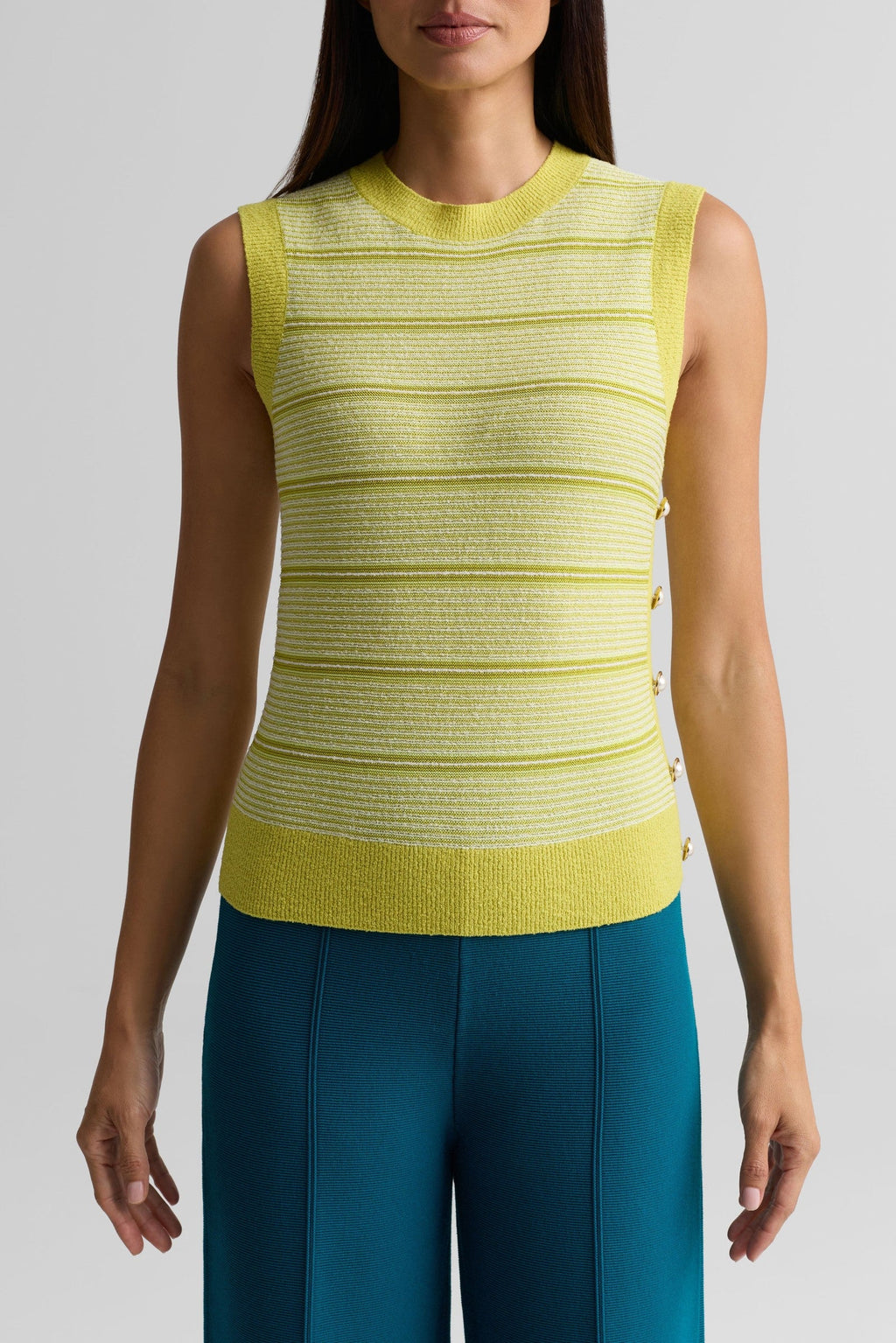 Striped Crewneck Side Button Knit Shell