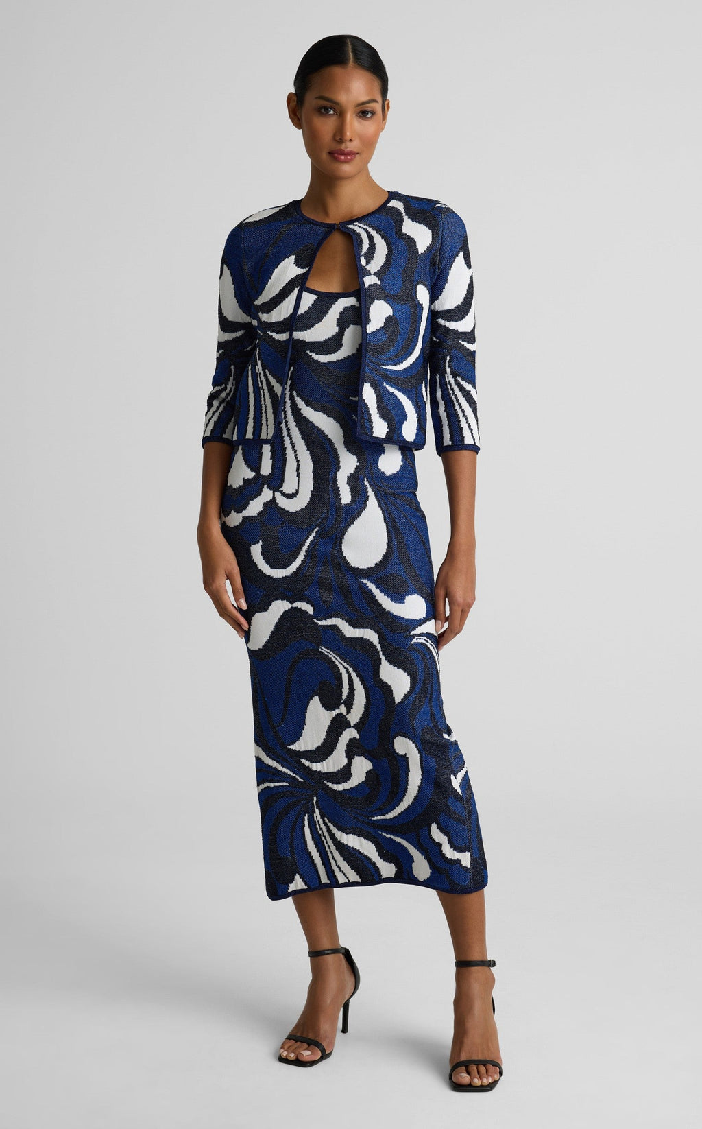 Lynn Dress In Mid Century Scroll Jacquard Knit