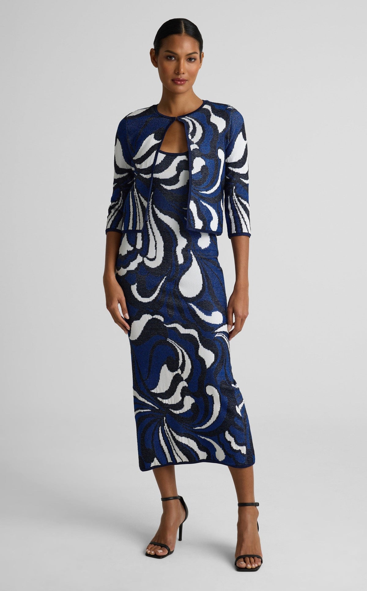Lynn Dress In Mid Century Scroll Jacquard Knit