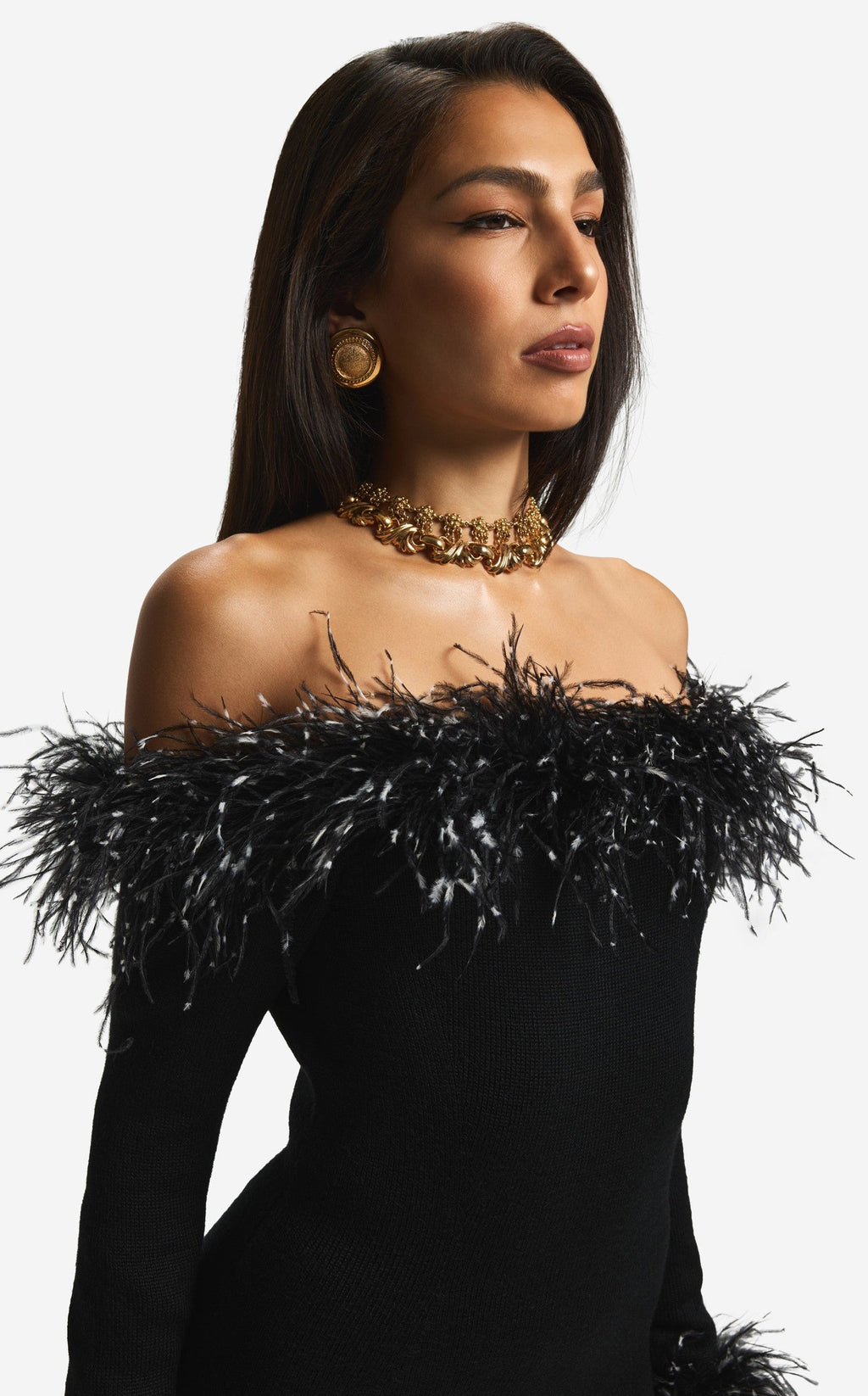 Gown in Merino Knit with Feathers