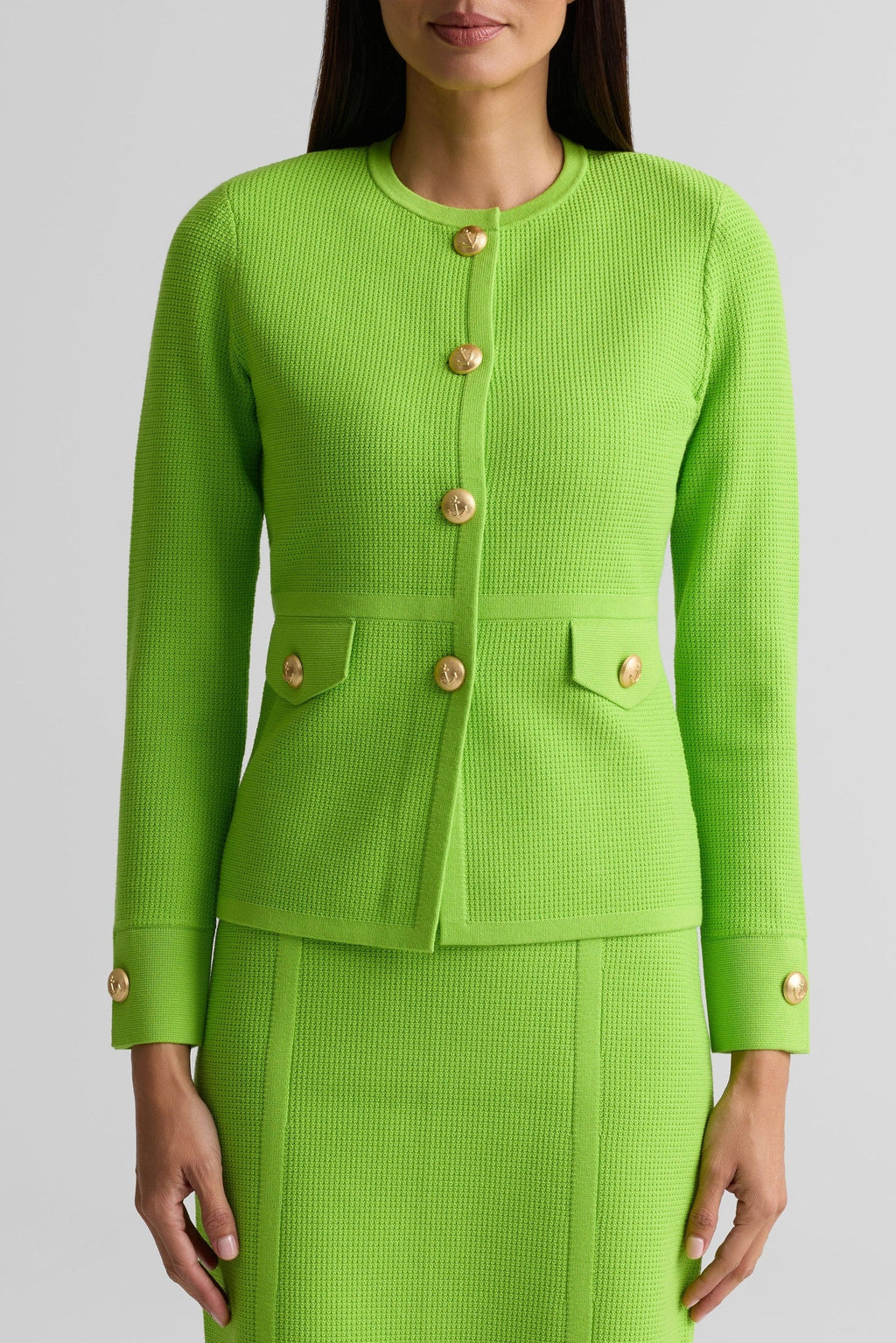 Piqué Knit Crew Neck Jacket