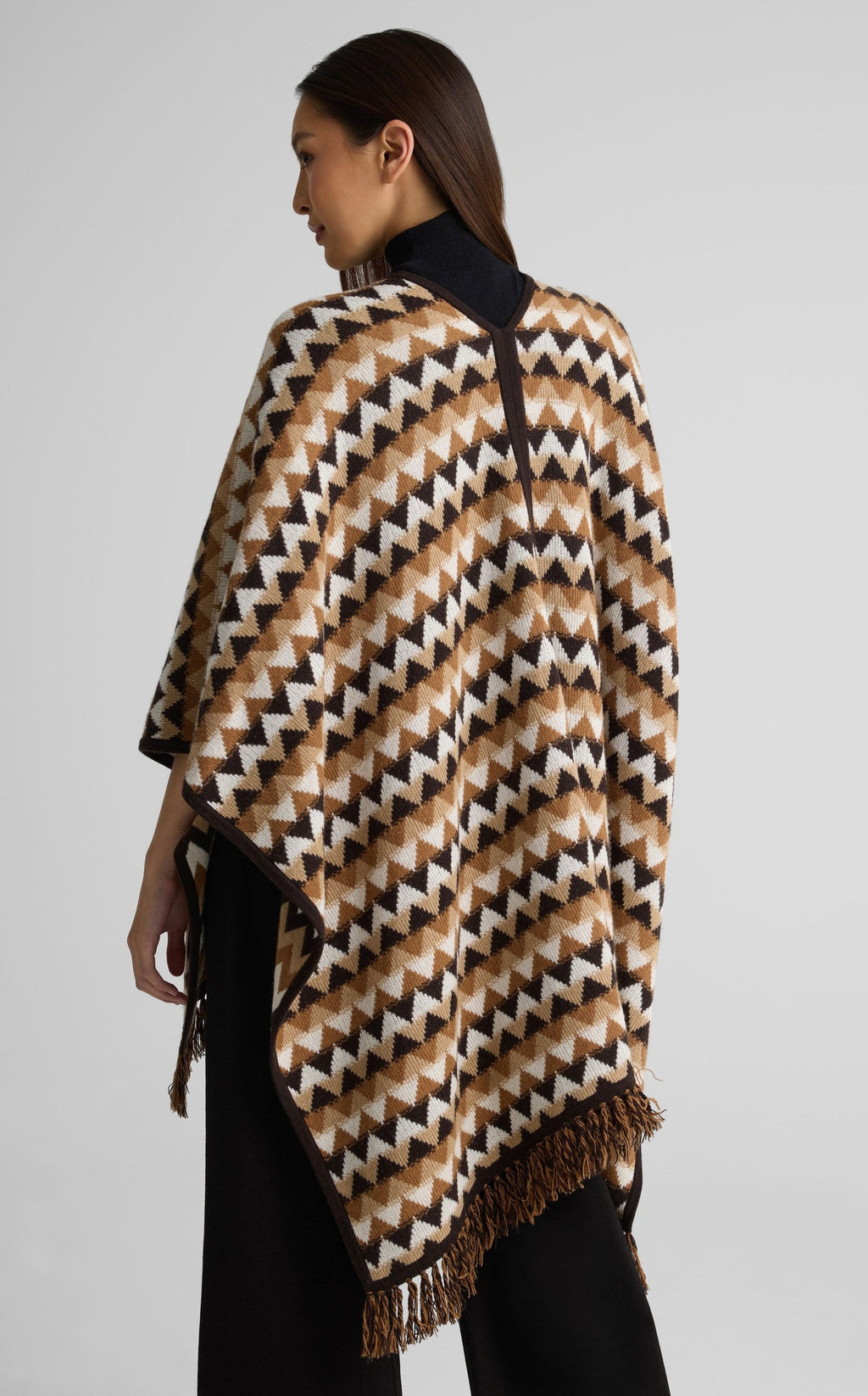 Cape In Chevron Wool Blend Knit