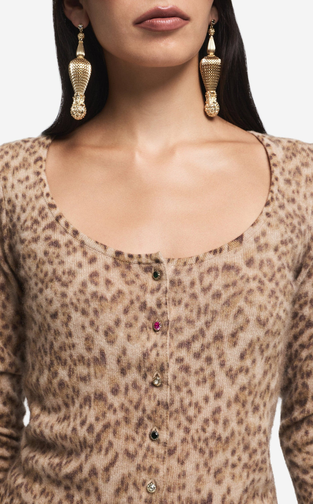 Cardigan in Leopard Print Cashmere Blend