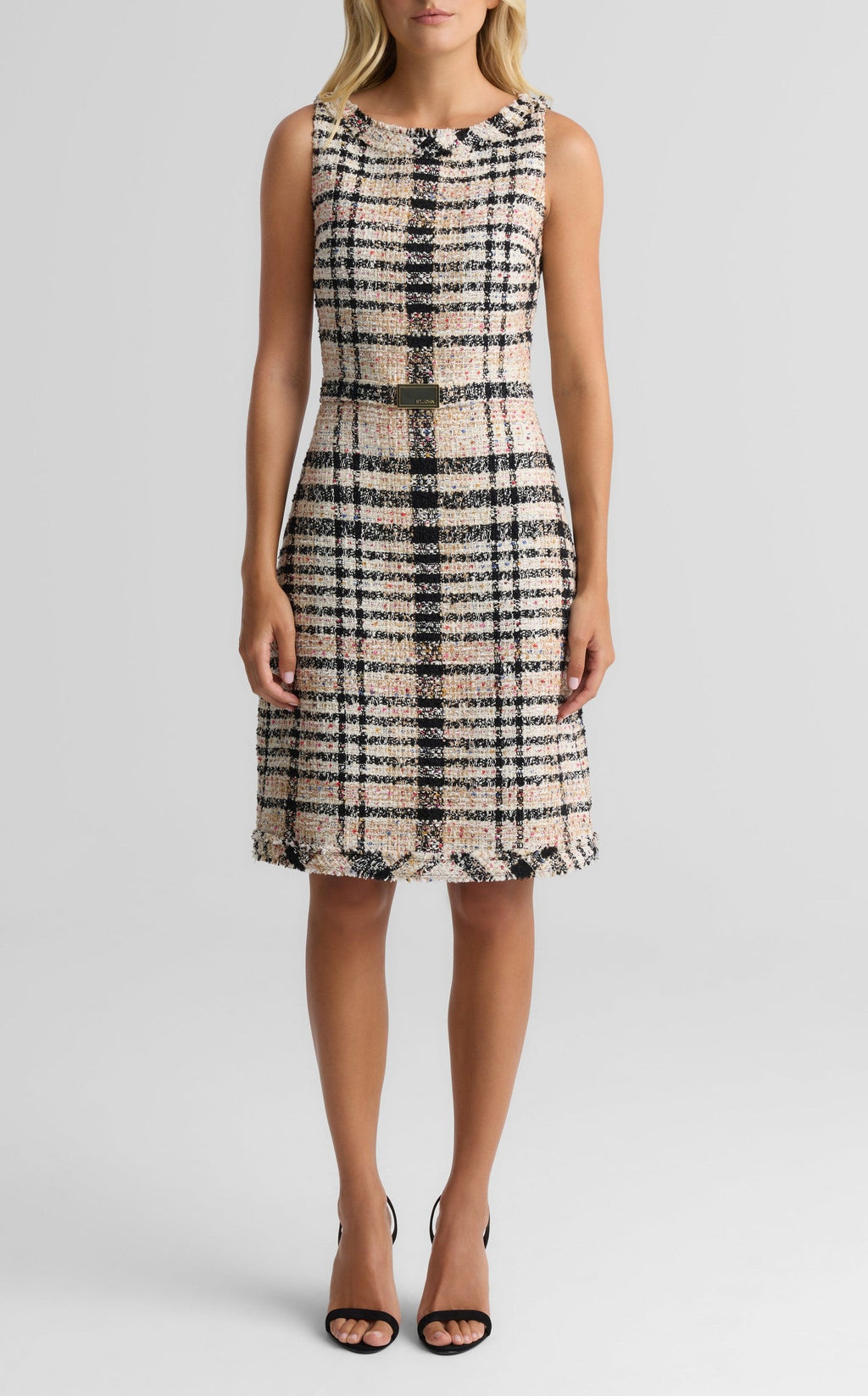 Sleeveless Plaid Tweed Dress
