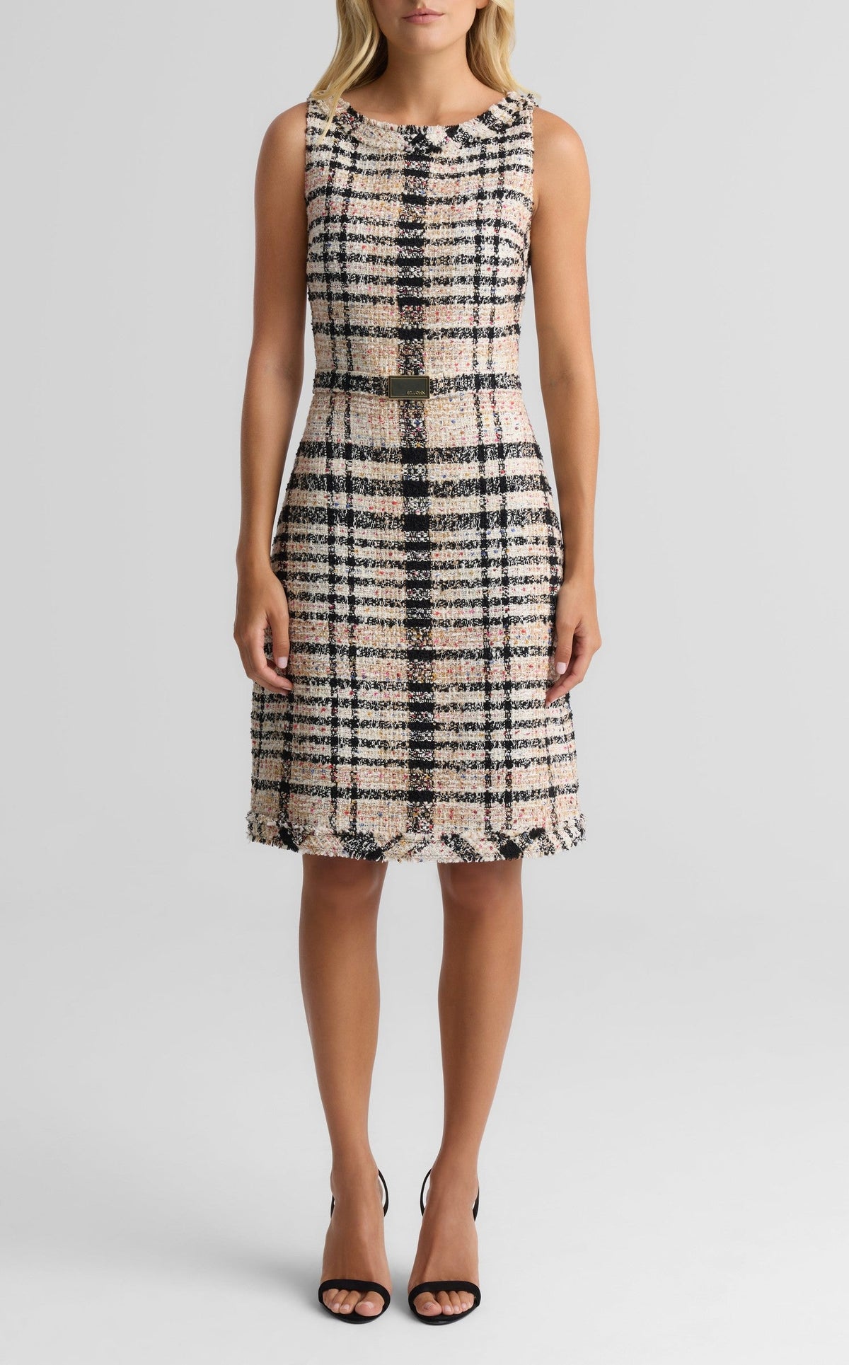 Sleeveless Plaid Tweed Dress