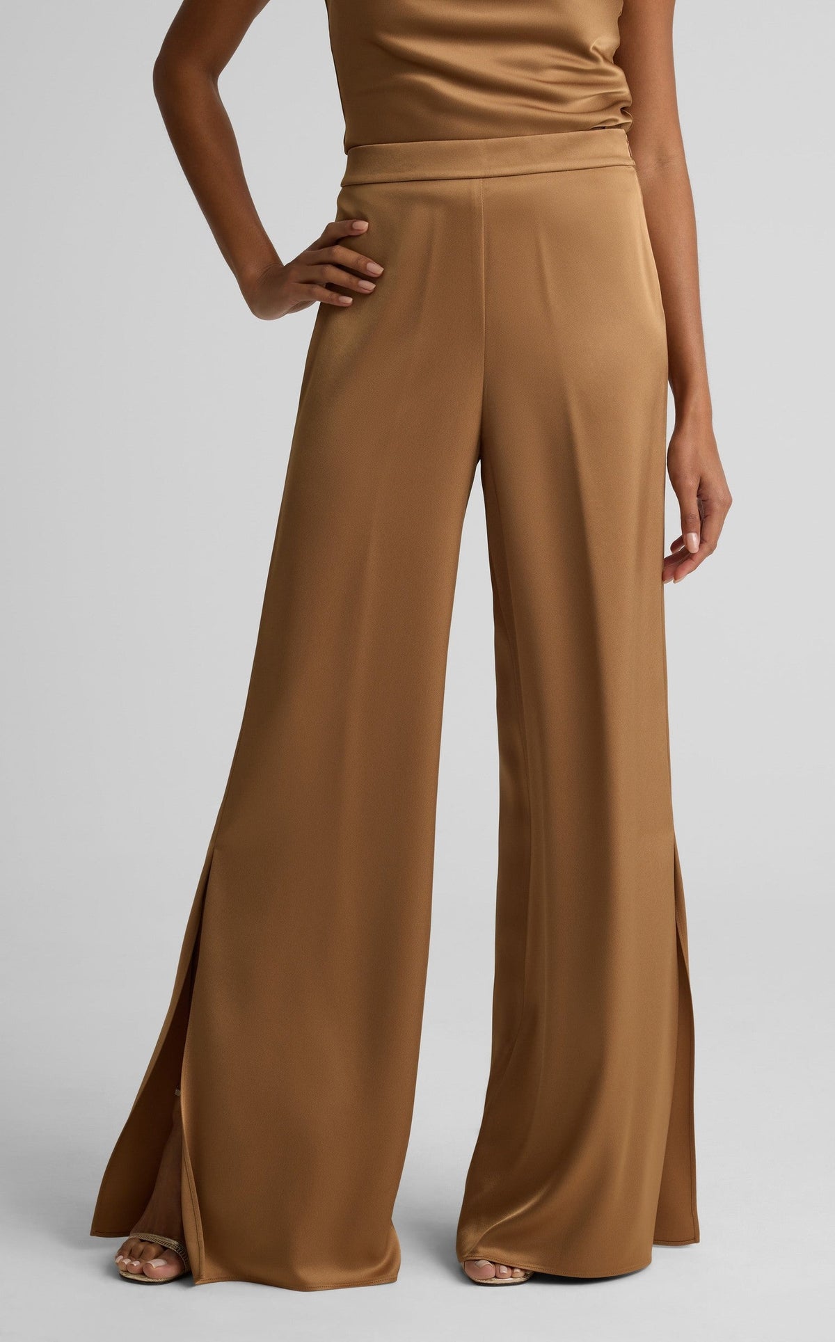 Kate Side Slit Pant In Liquid Satin