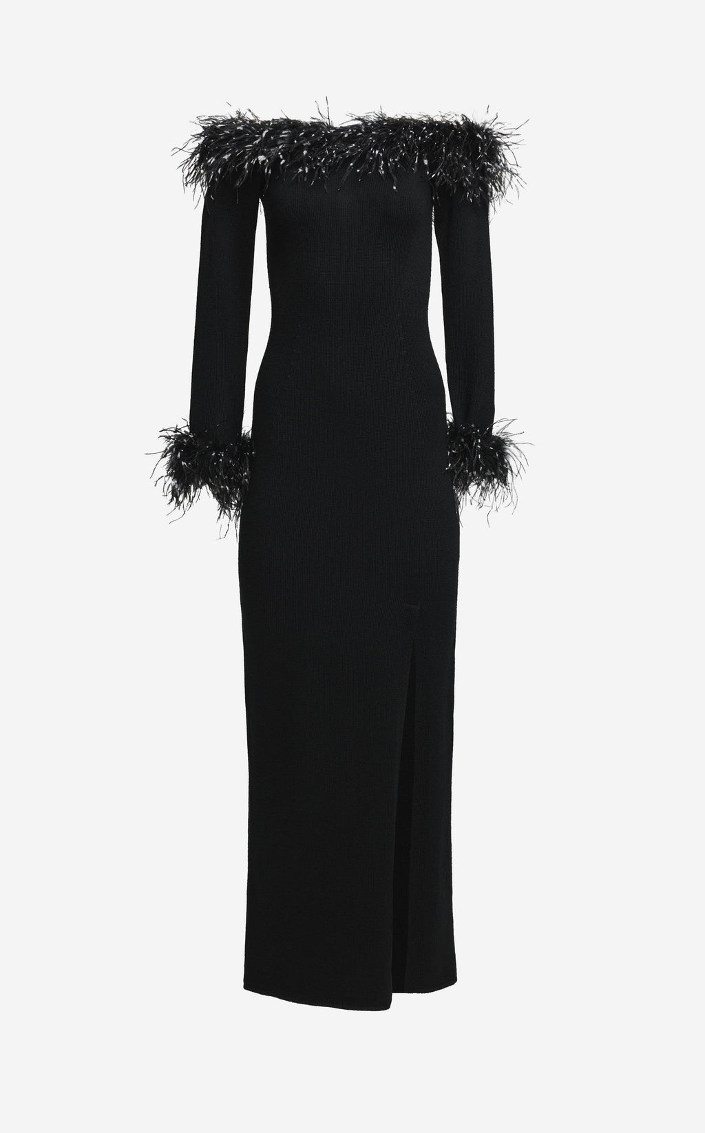 Gown in Merino Knit with Feathers