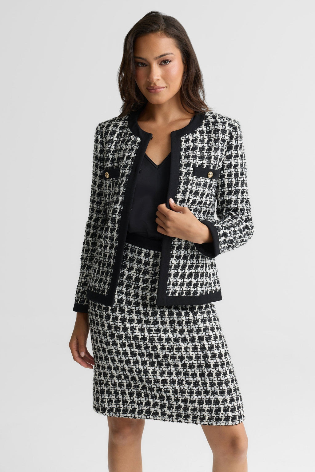 Contrast Trim Tweed Jacket