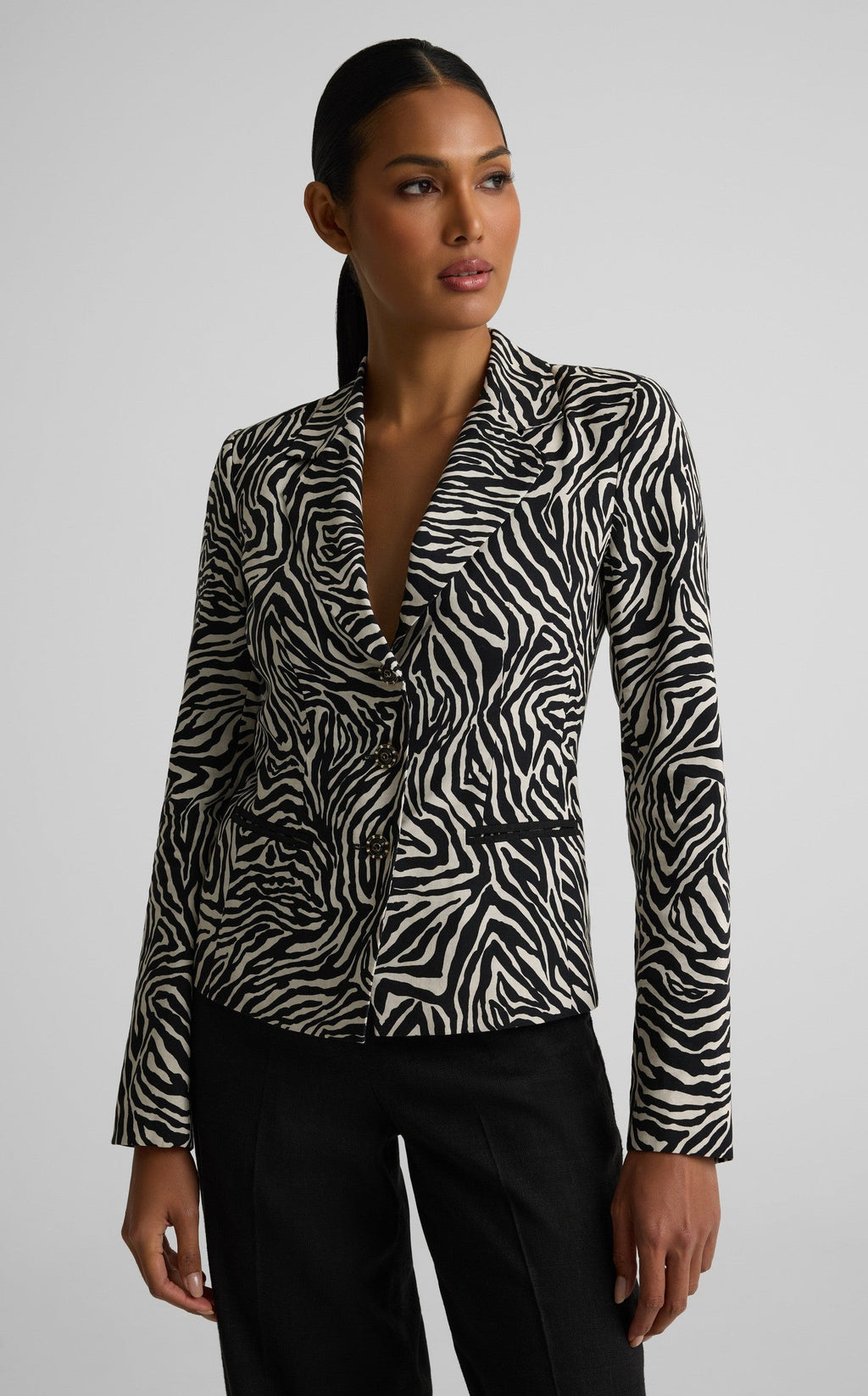 Ernestine Jacket In Zebra Printed Linen Blend