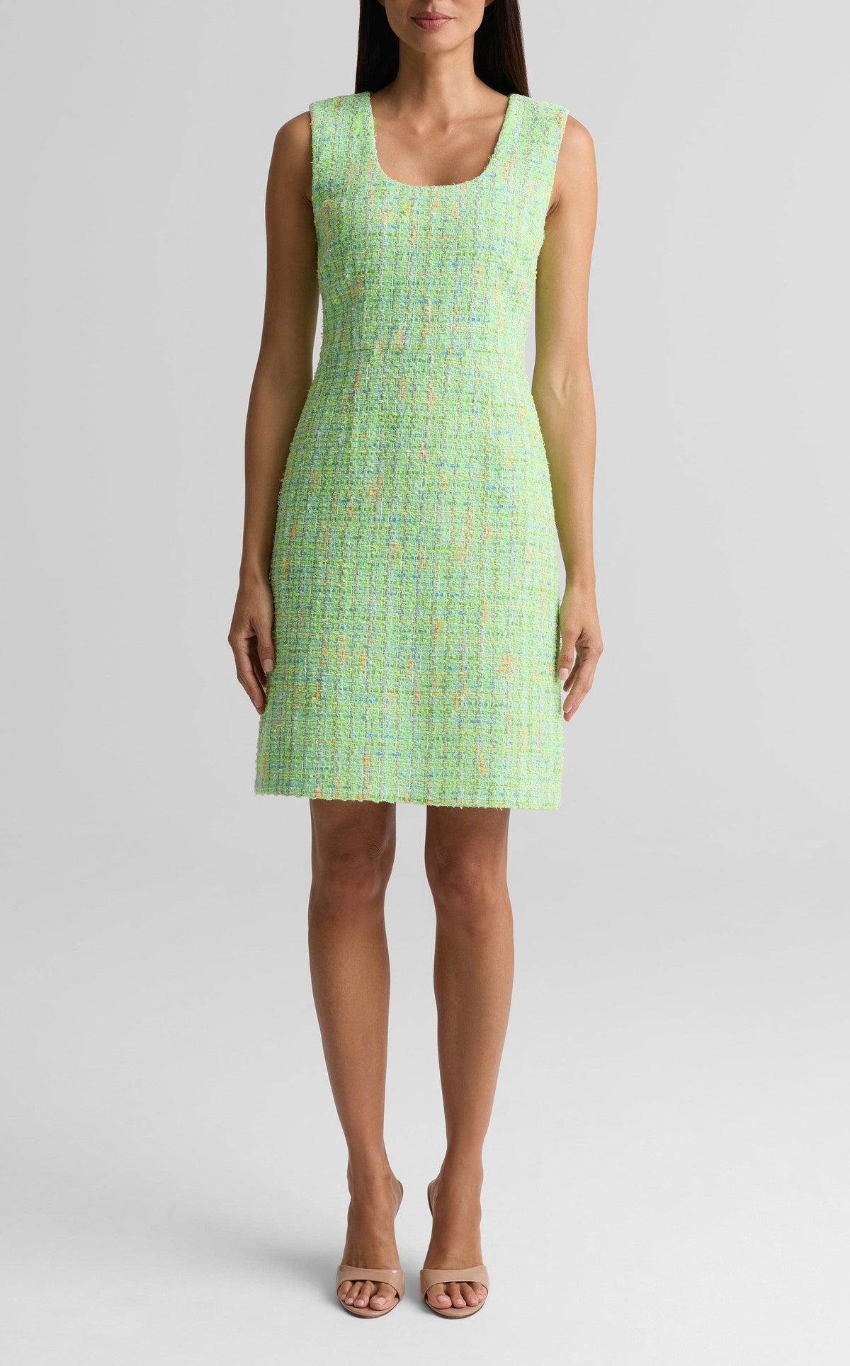 Sleeveless Scoop Neck Tweed Dress