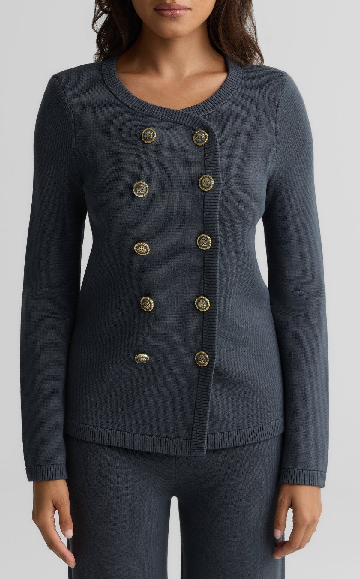 Double Breasted Crew Neck Jacket