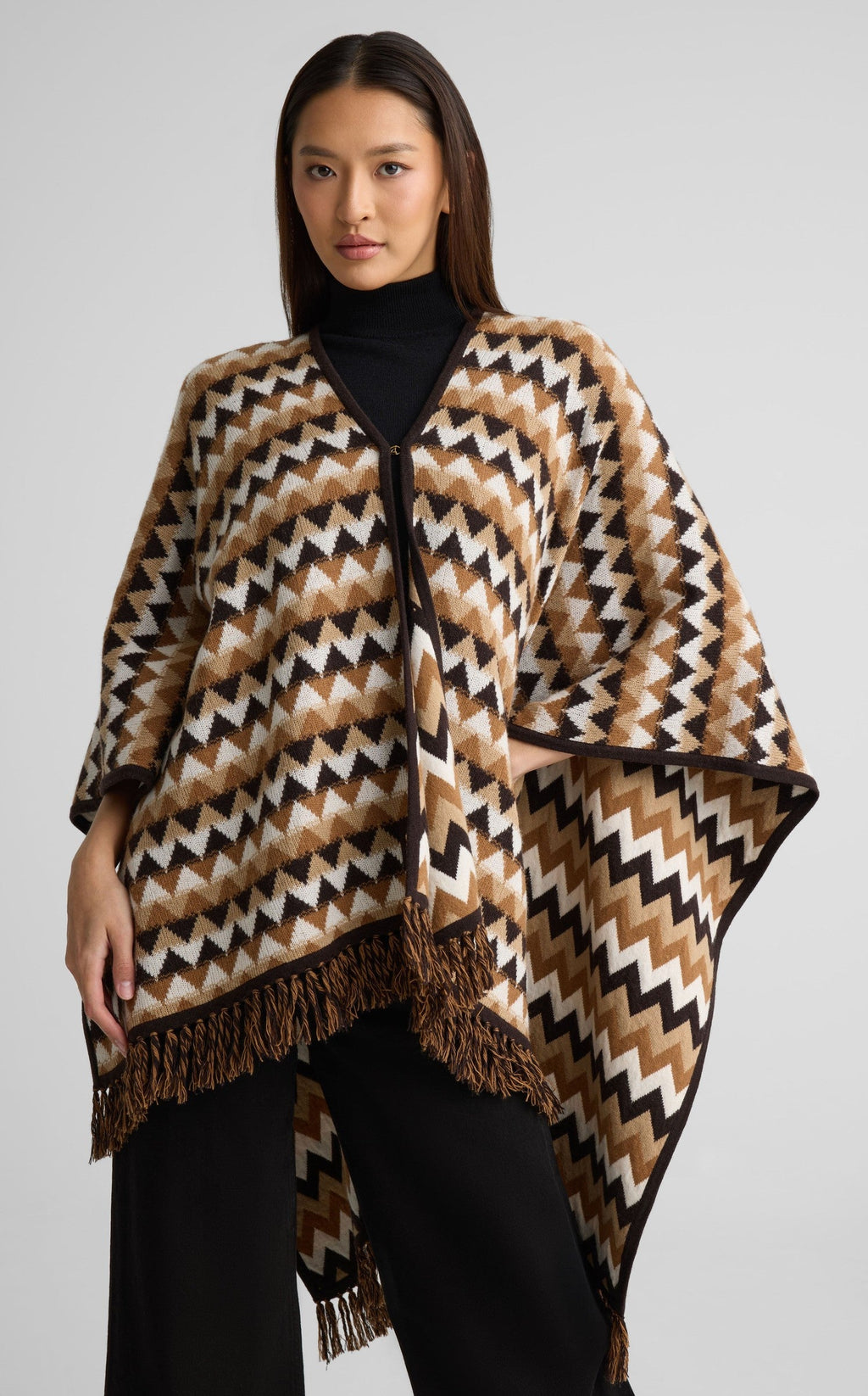 Cape In Chevron Wool Blend Knit