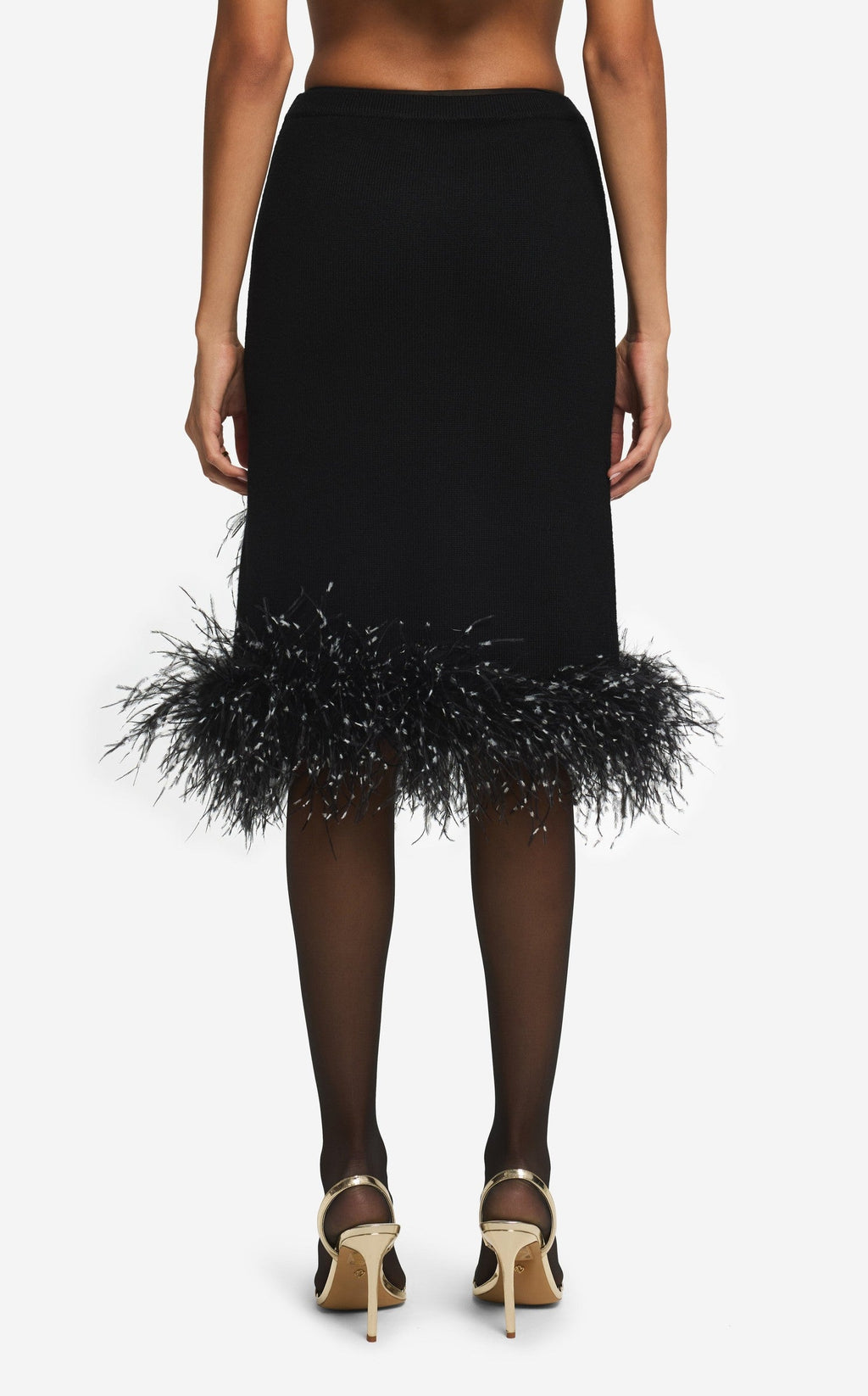 Skirt in Merino Knit with Feathers