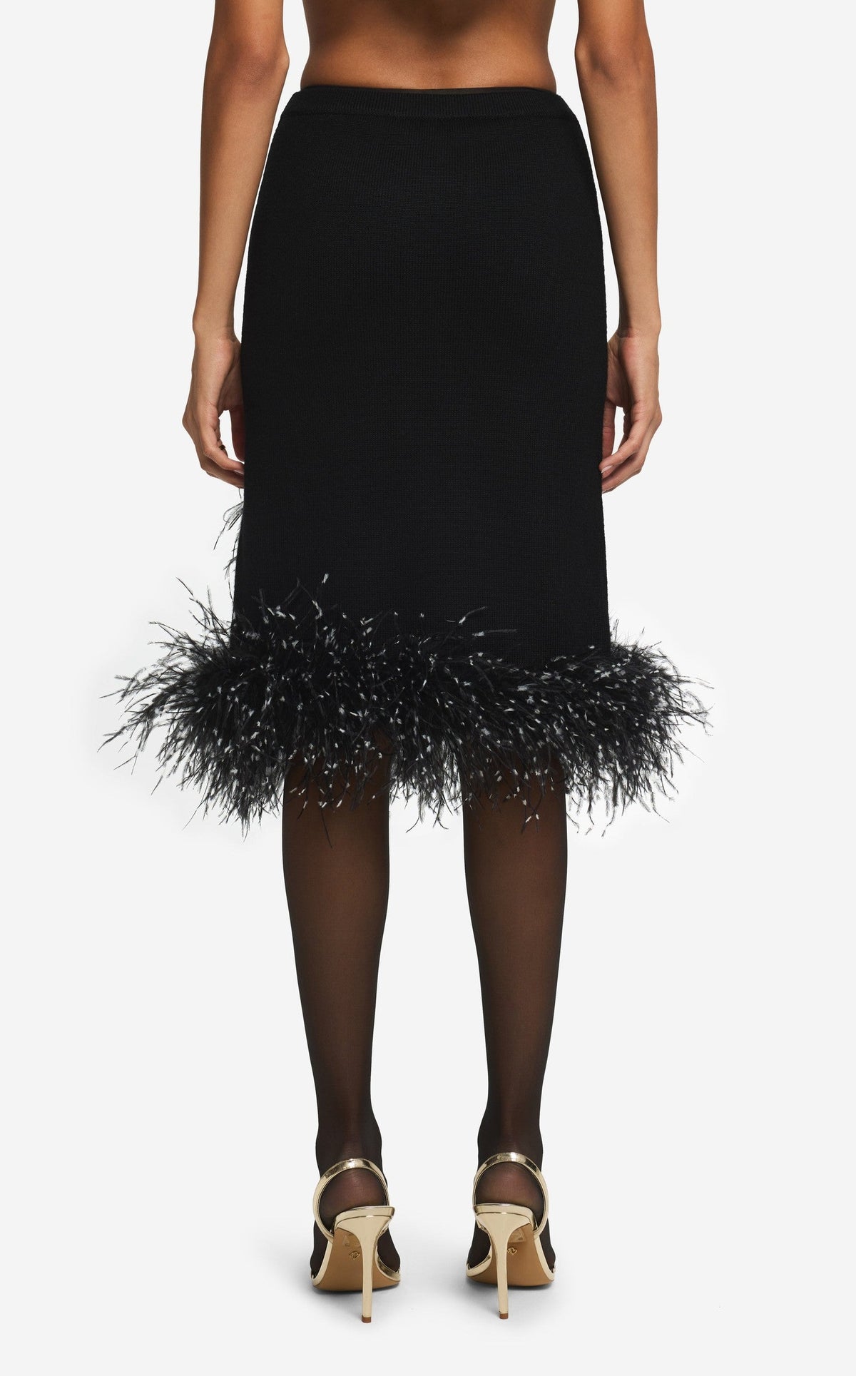 Skirt in Merino Knit with Feathers