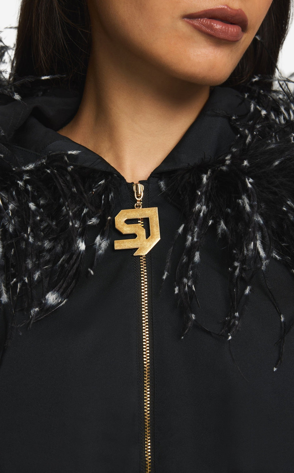 Jacket in Mixed Nylon Rib with Feathers