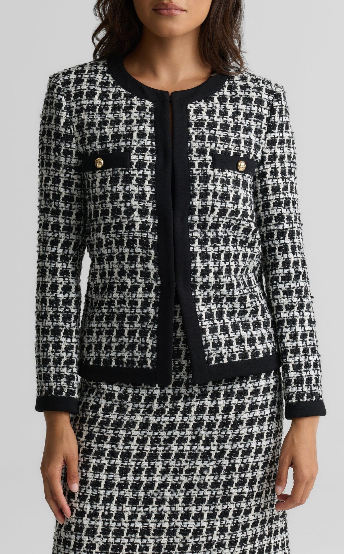Contrast Trim Tweed Jacket