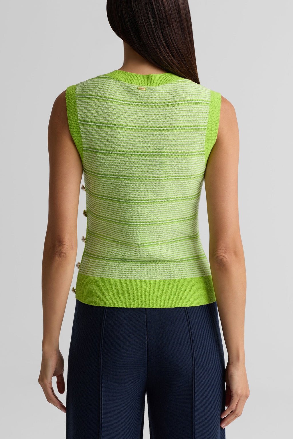 Striped Crewneck Side Button Knit Shell