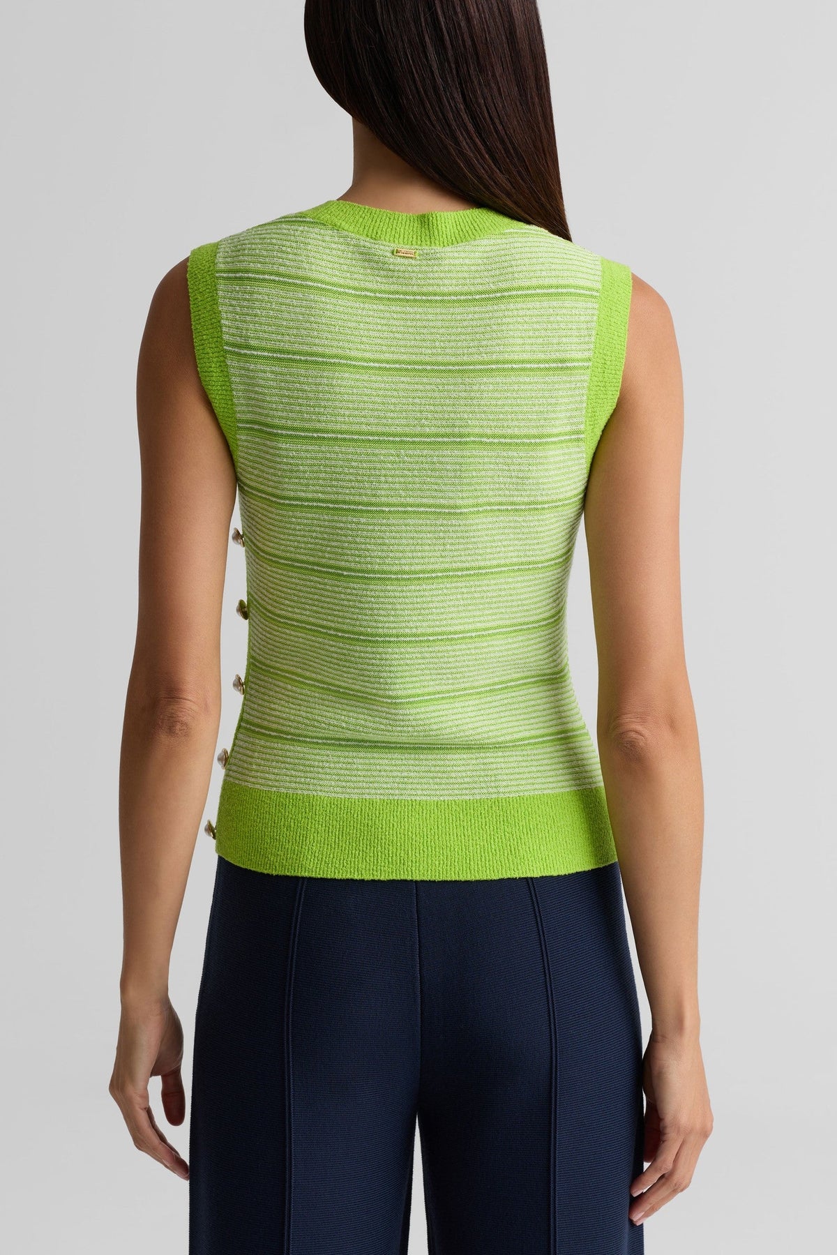Striped Crewneck Side Button Knit Shell