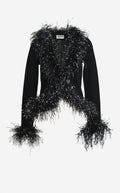Cardigan in Merino Knit with Feathers