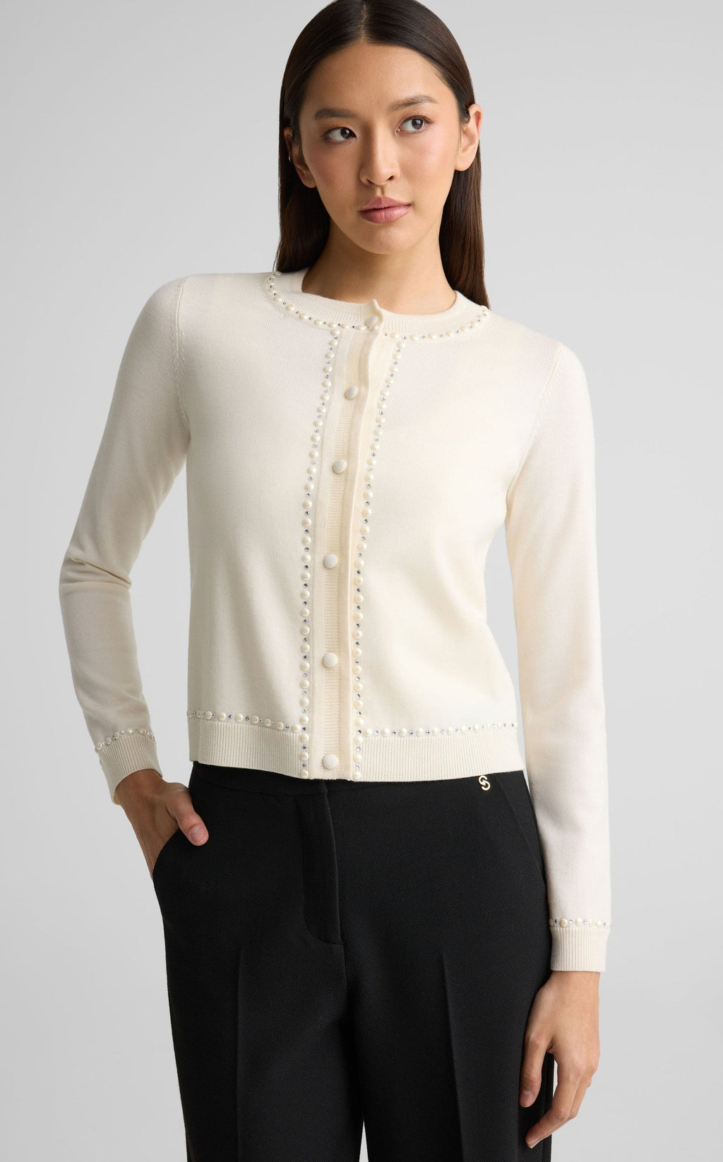 Cardigan In Merino Knit With Pearls