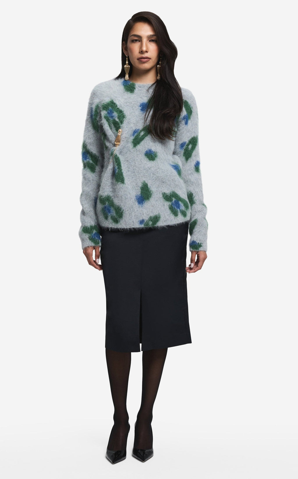 Sweater in Brushed Alpaca Blend Jacquard
