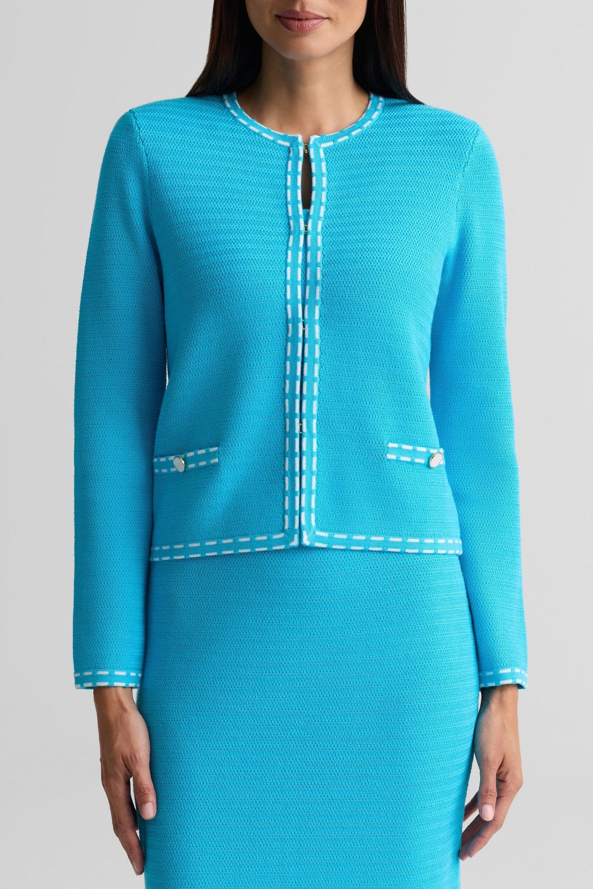 Ticking Trim Crew Neck Jacket