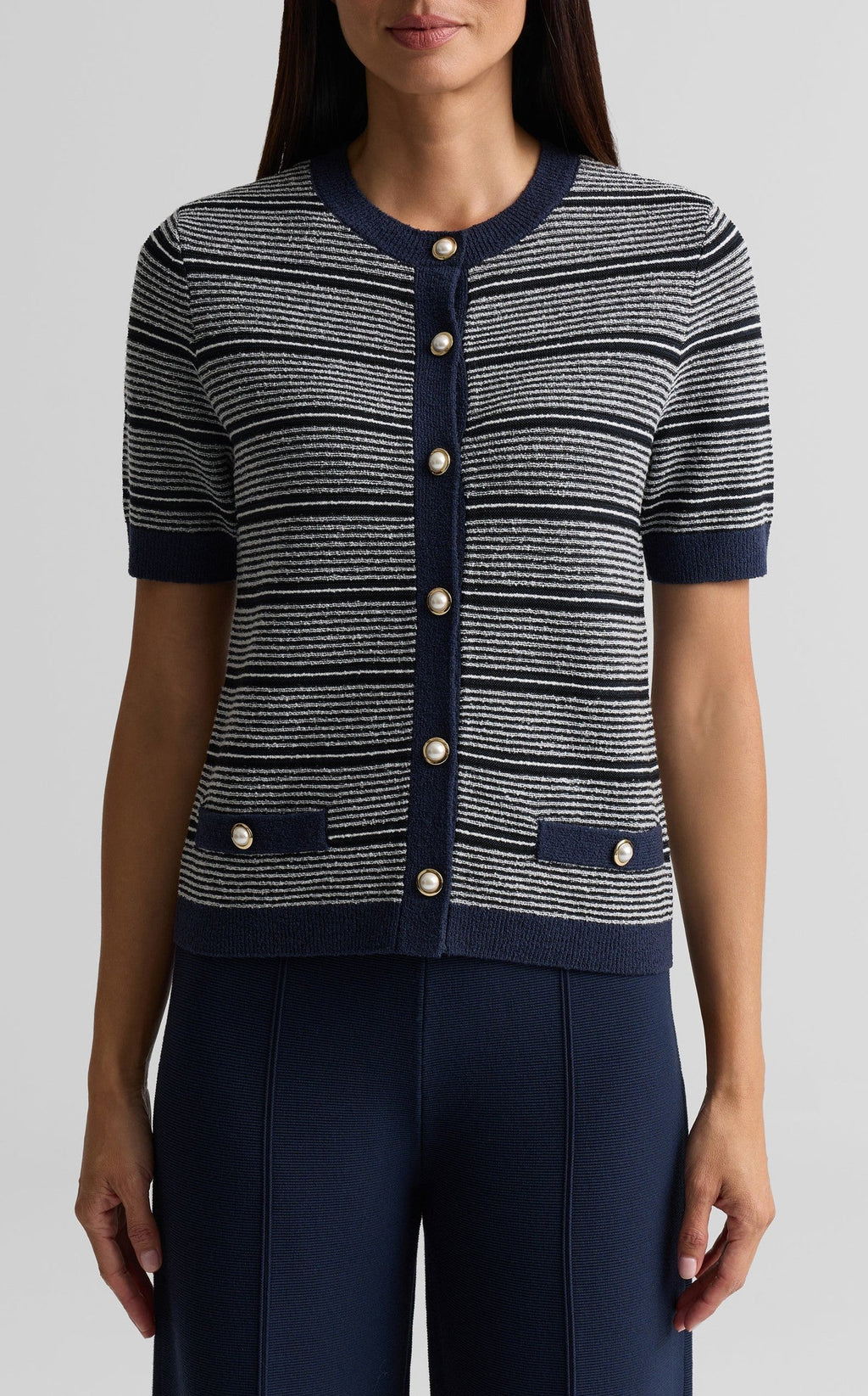Striped Short Sleeve Cardigan