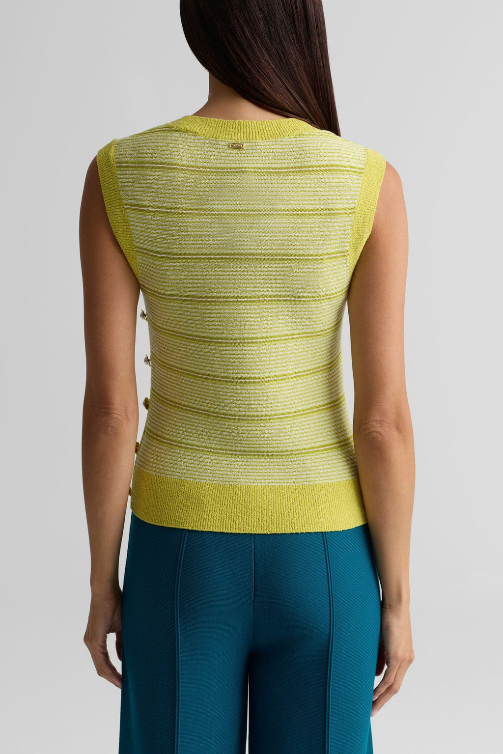 Striped Crewneck Side Button Knit Shell