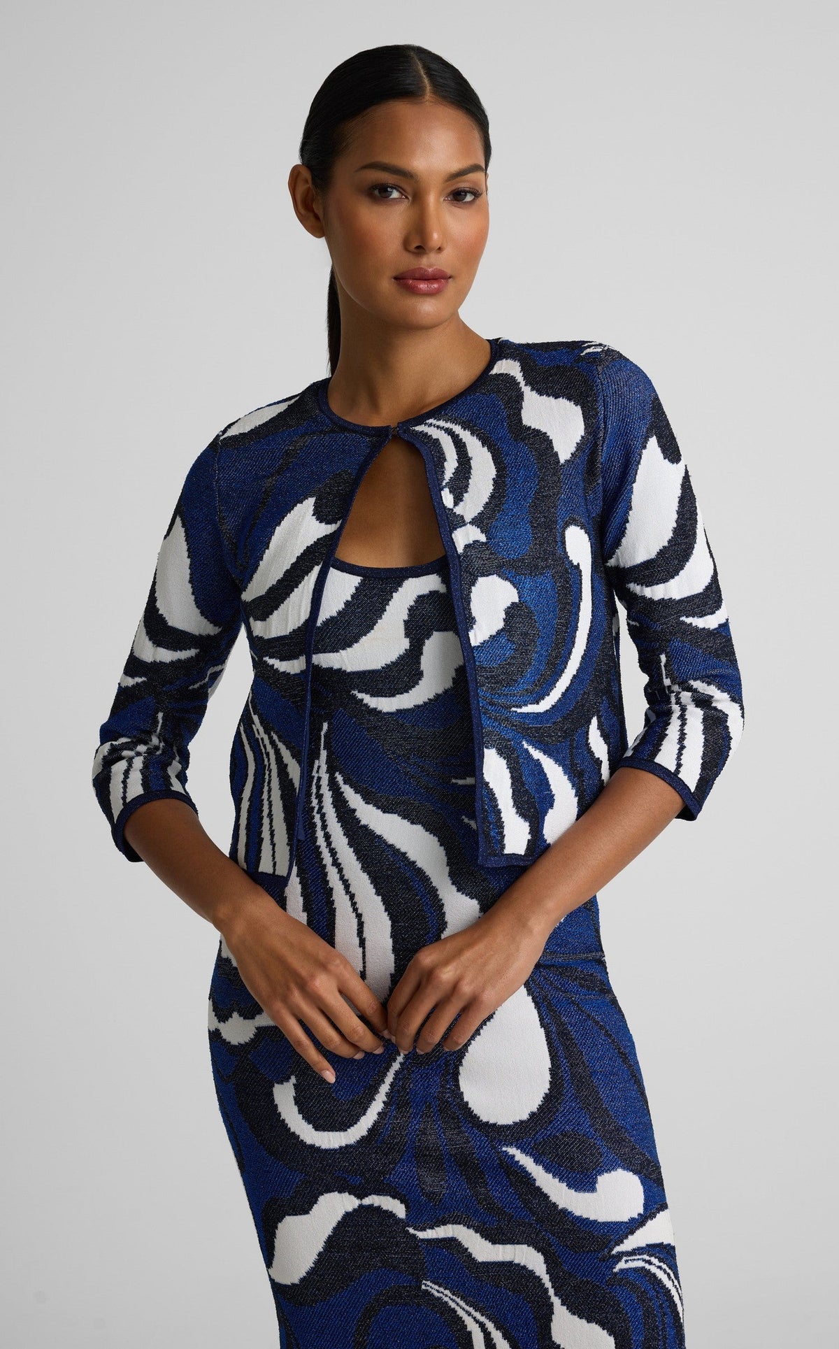 Nancy Jacket In Mid Century Scroll Jacquard Knit