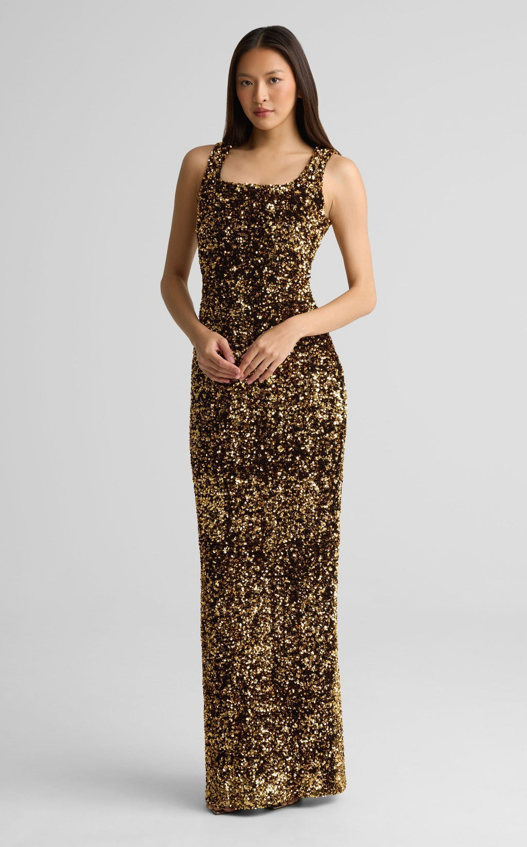 Gown In Paillette Embroidered Stretch Velvet