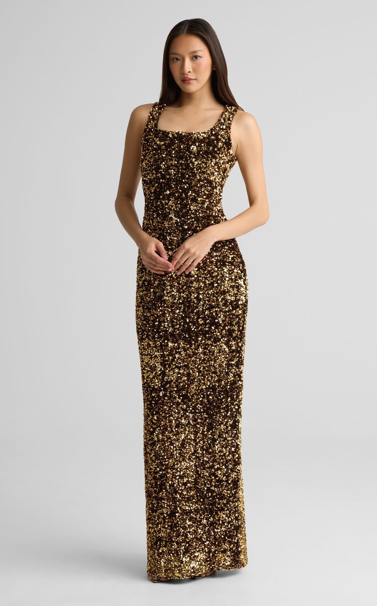 Gown In Paillette Embroidered Stretch Velvet