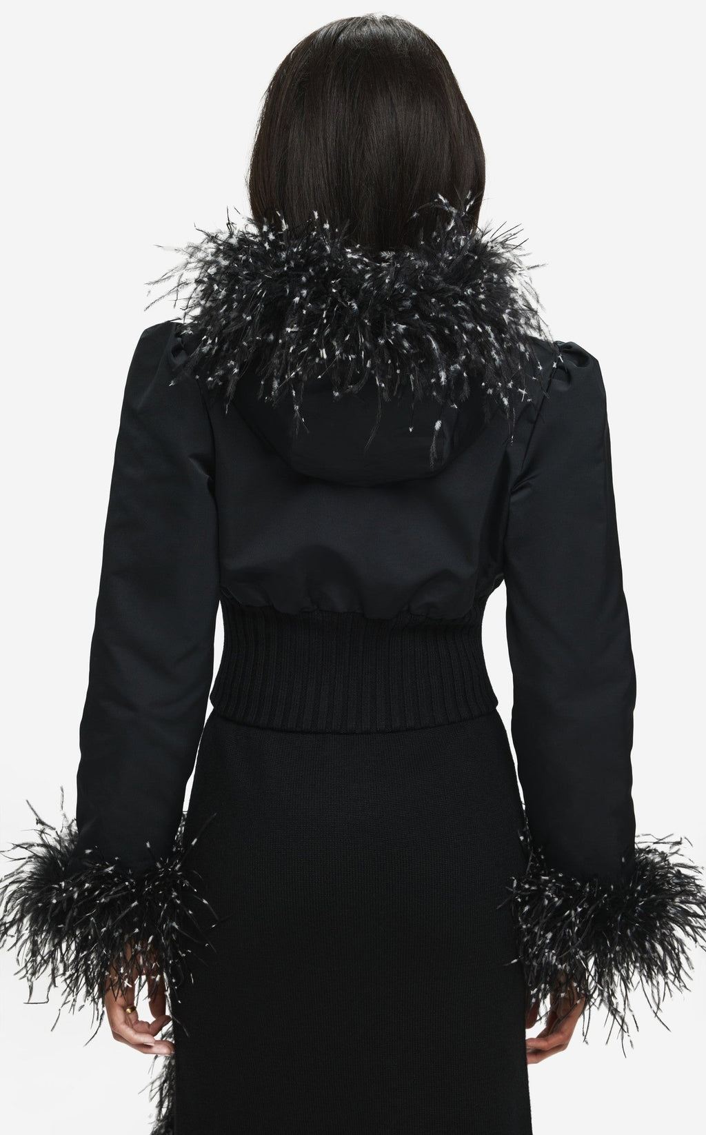 Jacket in Mixed Nylon Rib with Feathers