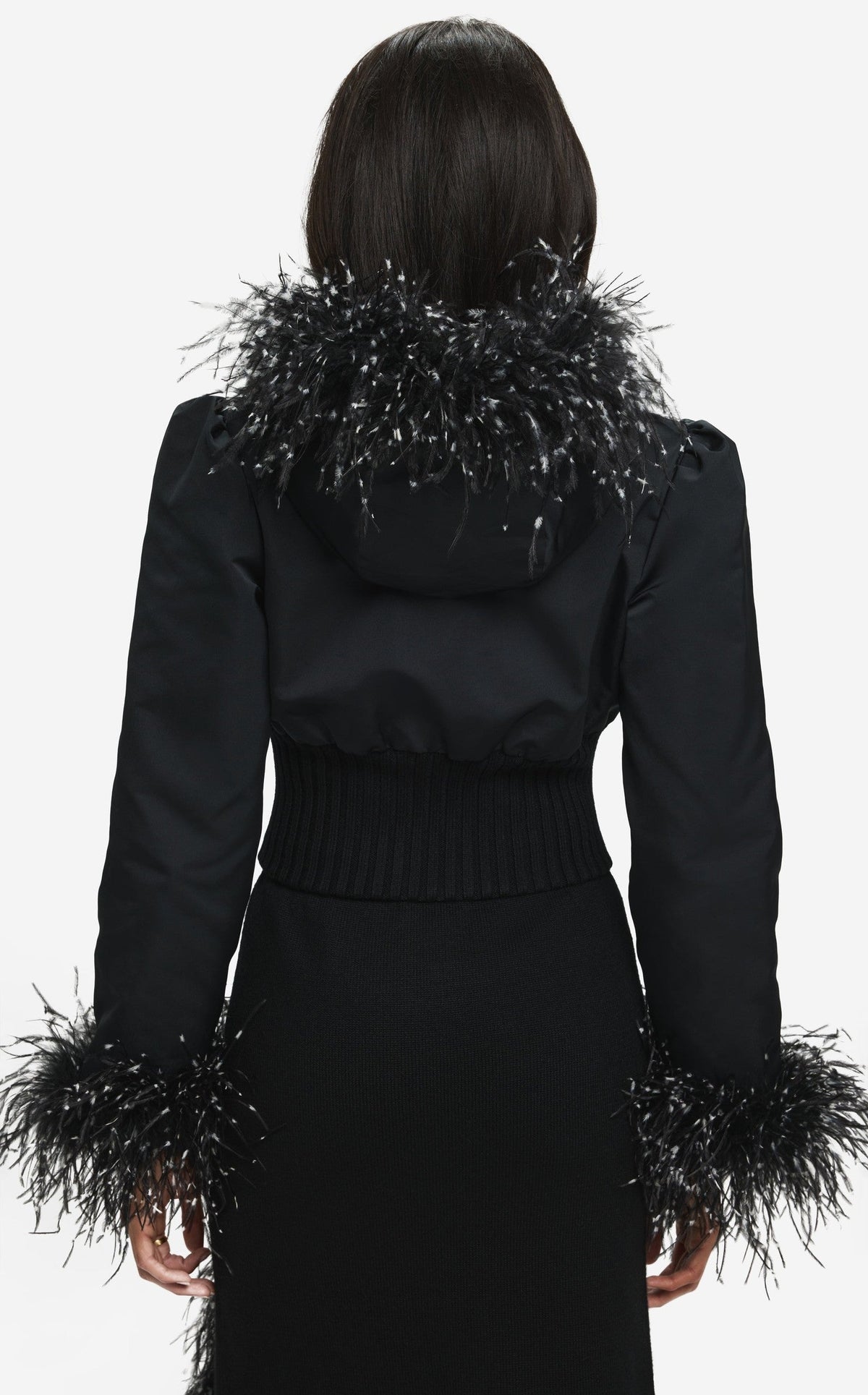 Jacket in Mixed Nylon Rib with Feathers
