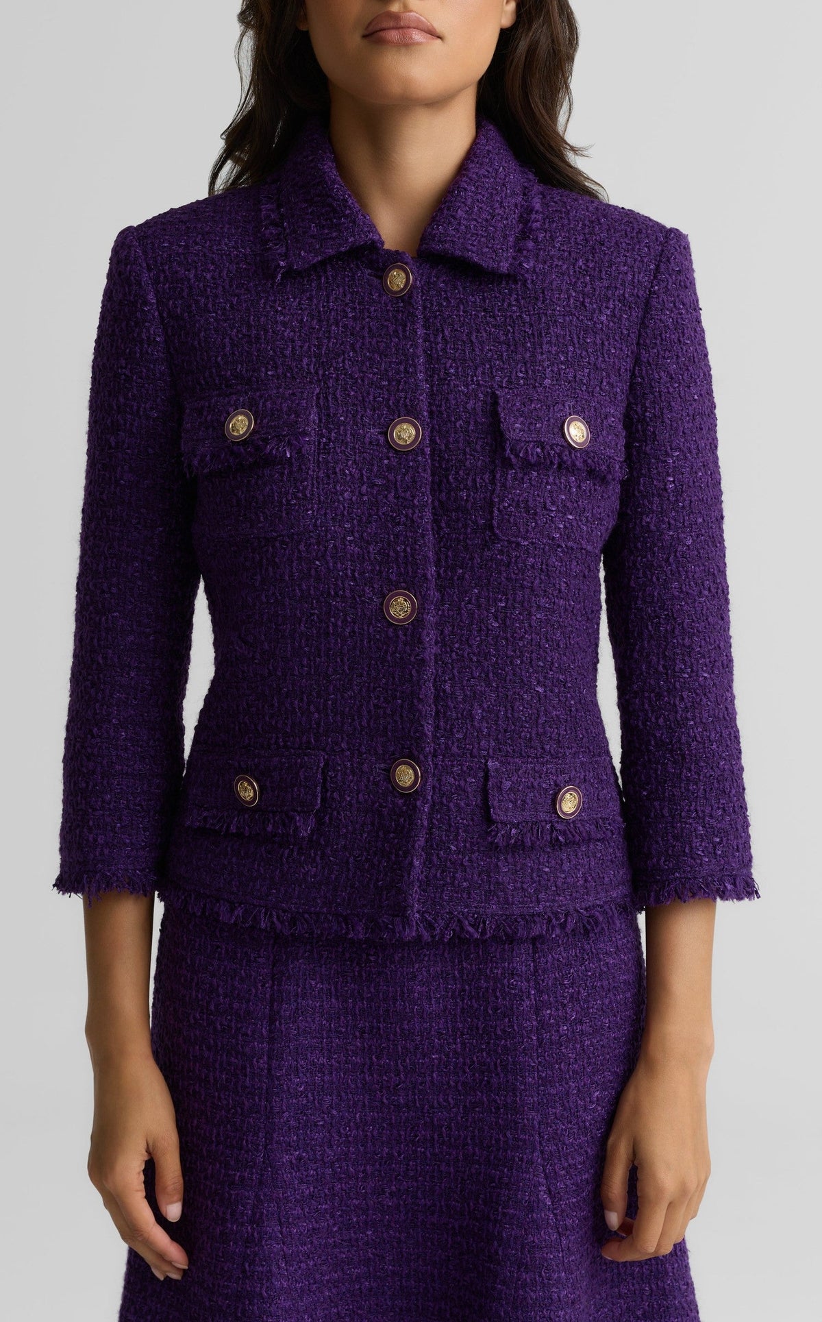 Textured Tweed Four-Pocket Jacket