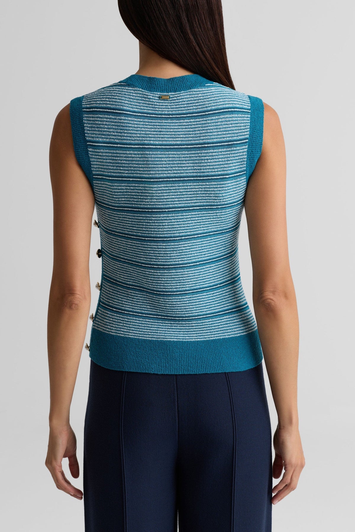 Striped Crewneck Side Button Knit Shell