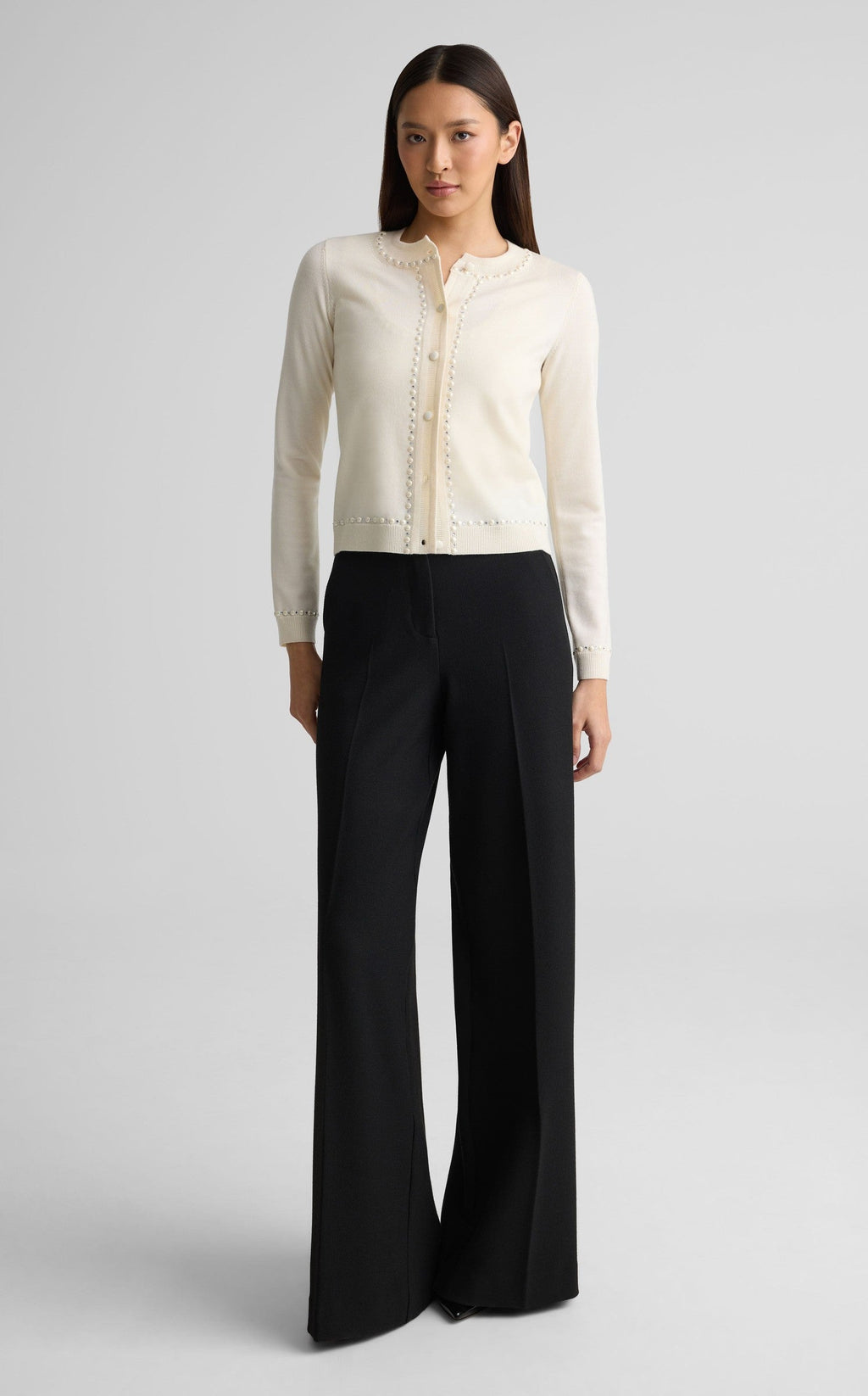 Cardigan In Merino Knit With Pearls