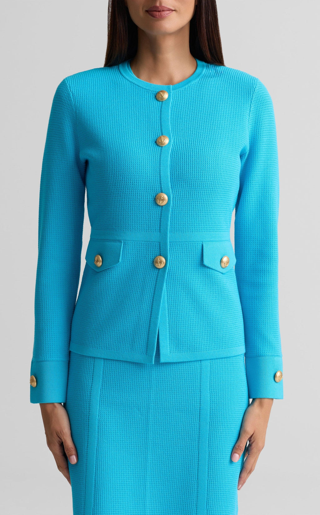 Piqué Knit Crew Neck Jacket