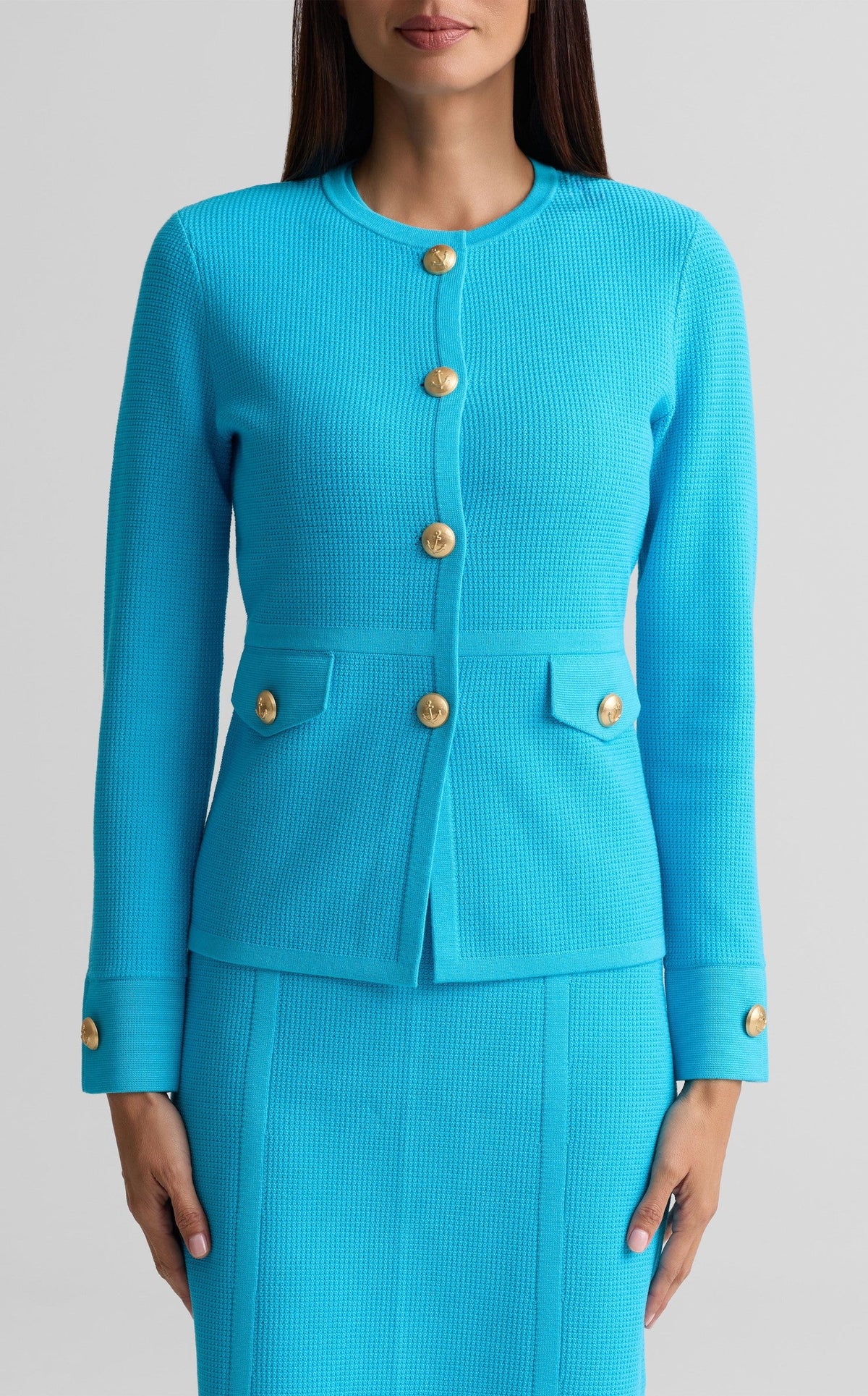 Piqué Knit Crew Neck Jacket