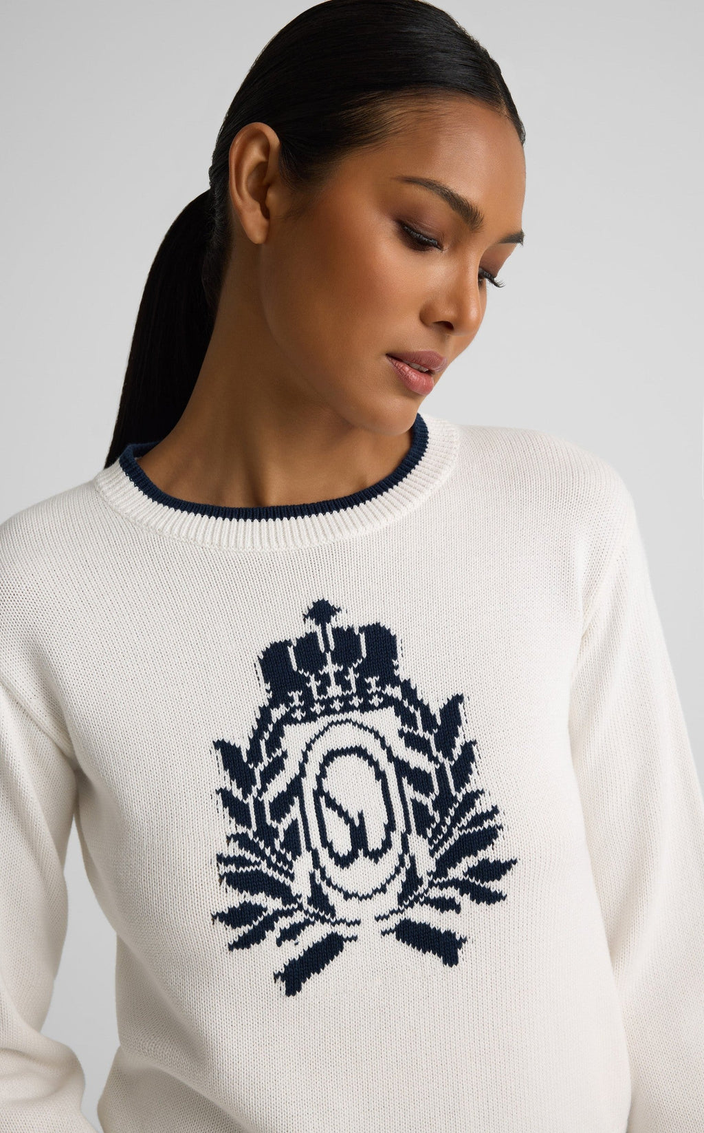 Tabitha Sweater In Lightweight Cotton Knit With Vintage Crest