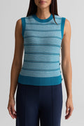 Striped Crewneck Side Button Knit Shell