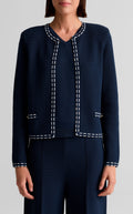Ticking Trim Crew Neck Jacket
