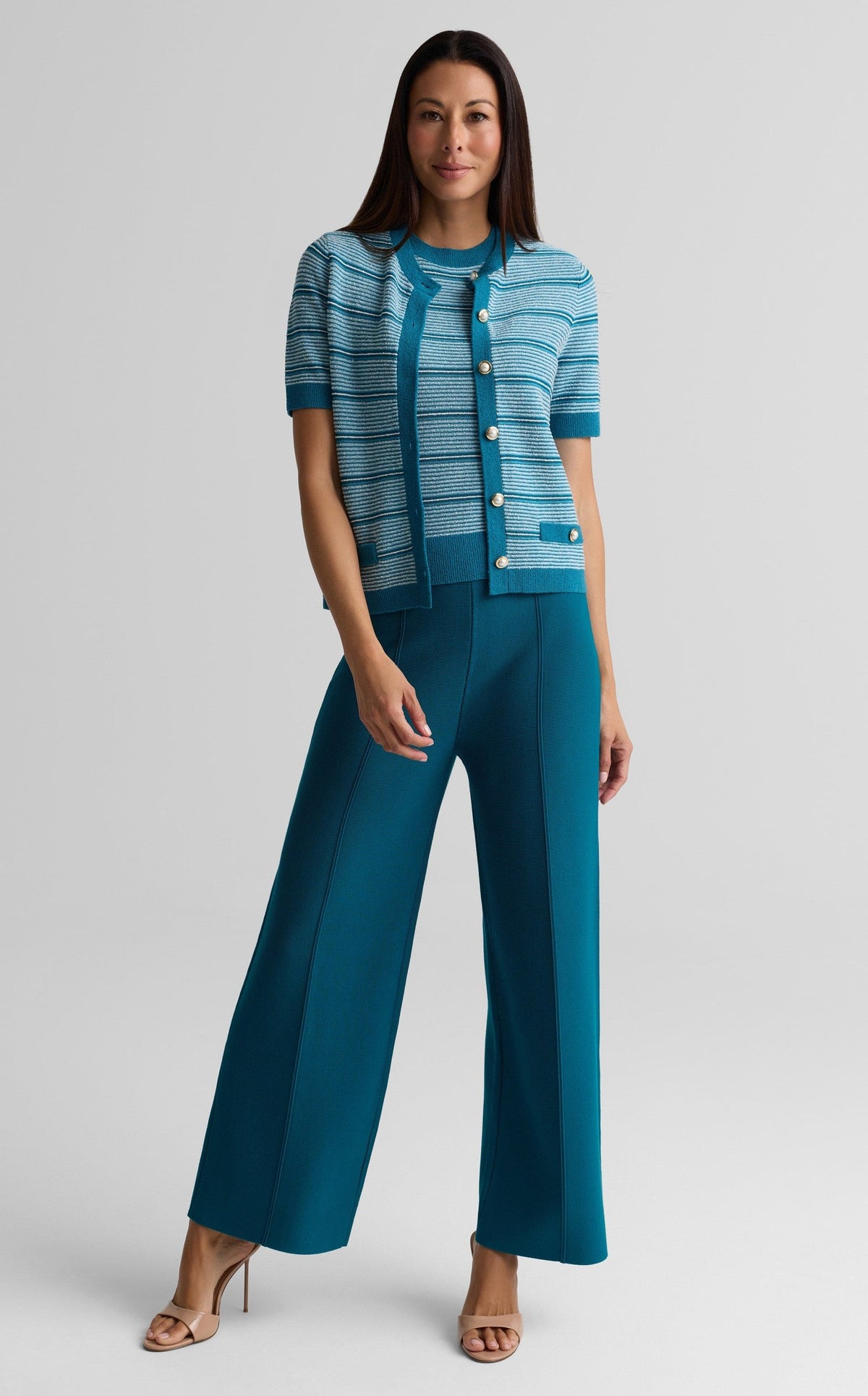 Striped Crewneck Side Button Knit Shell