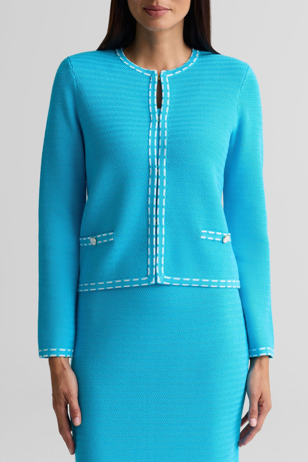Ticking Trim Crew Neck Jacket