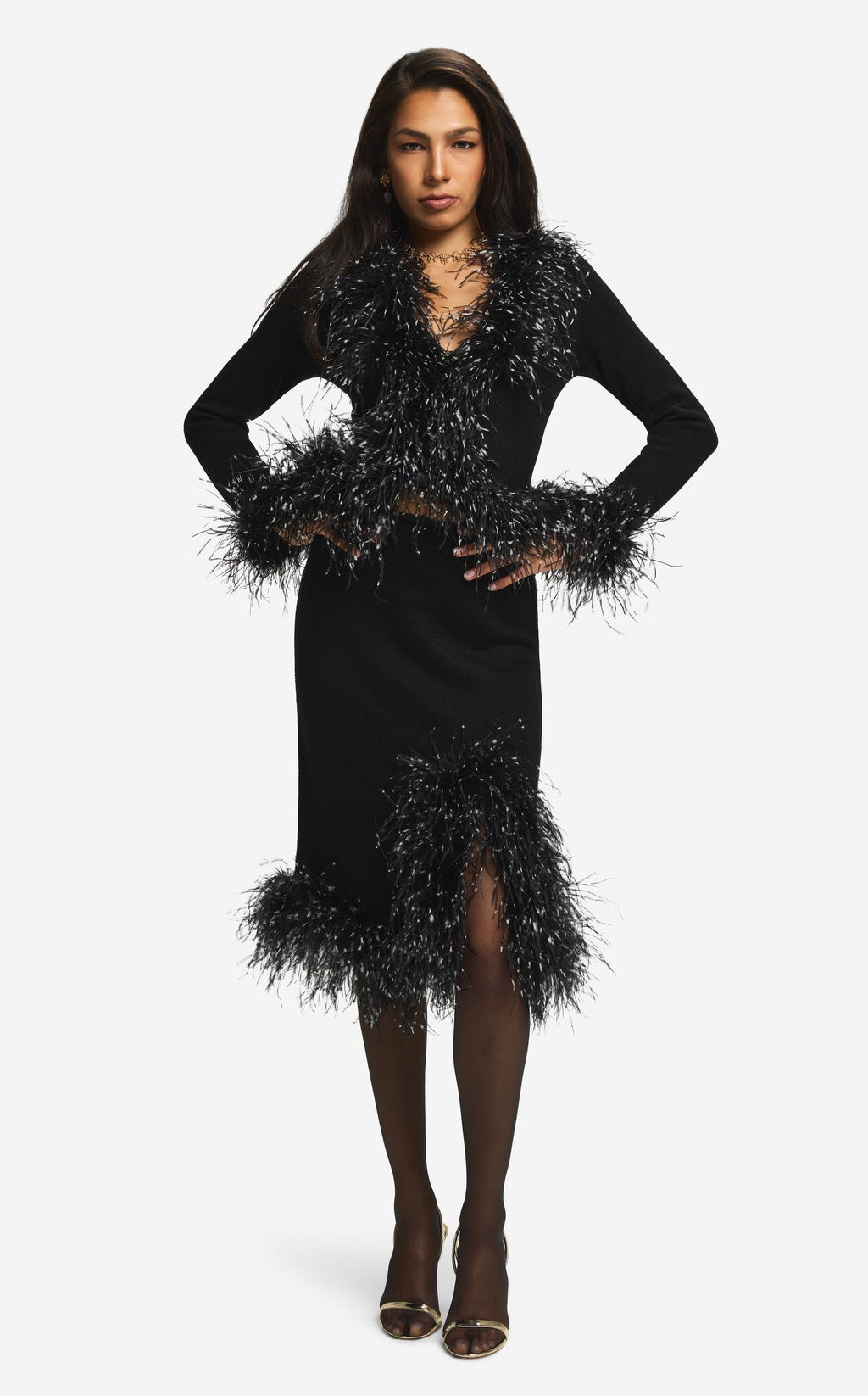 Skirt in Merino Knit with Feathers