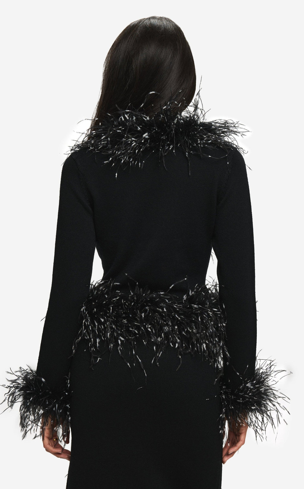 Cardigan in Merino Knit with Feathers