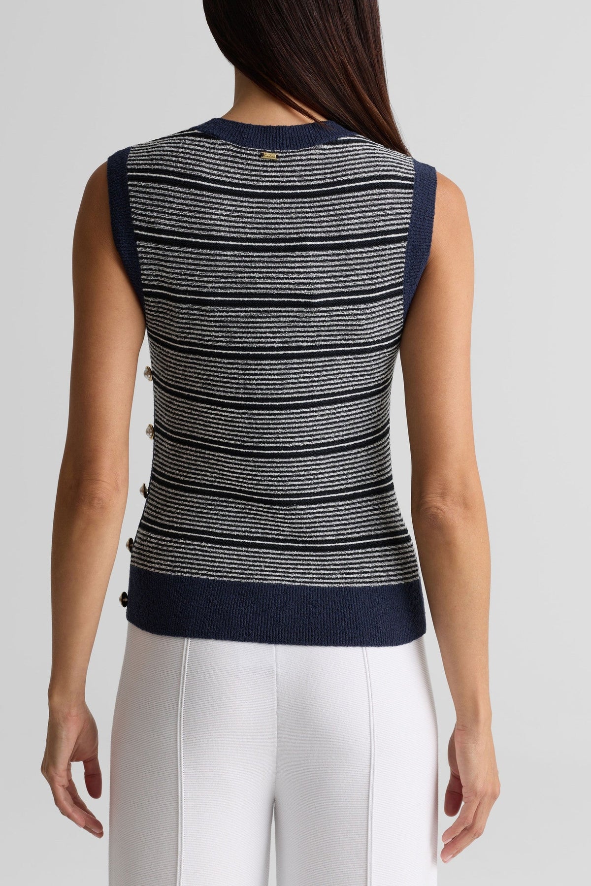 Striped Crewneck Side Button Knit Shell